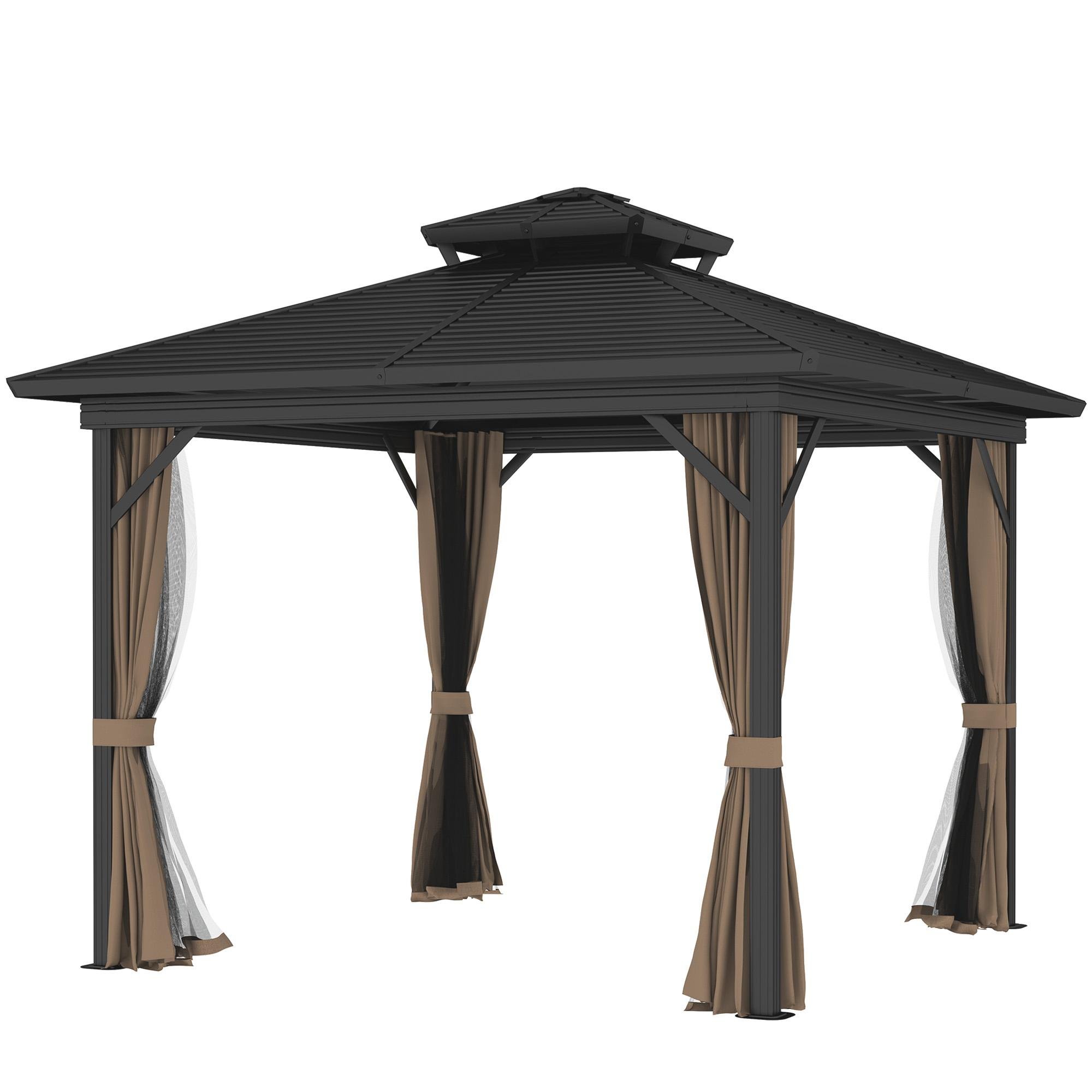 Brown 10x10 Hardtop Gazebo with Double-Tier Roof