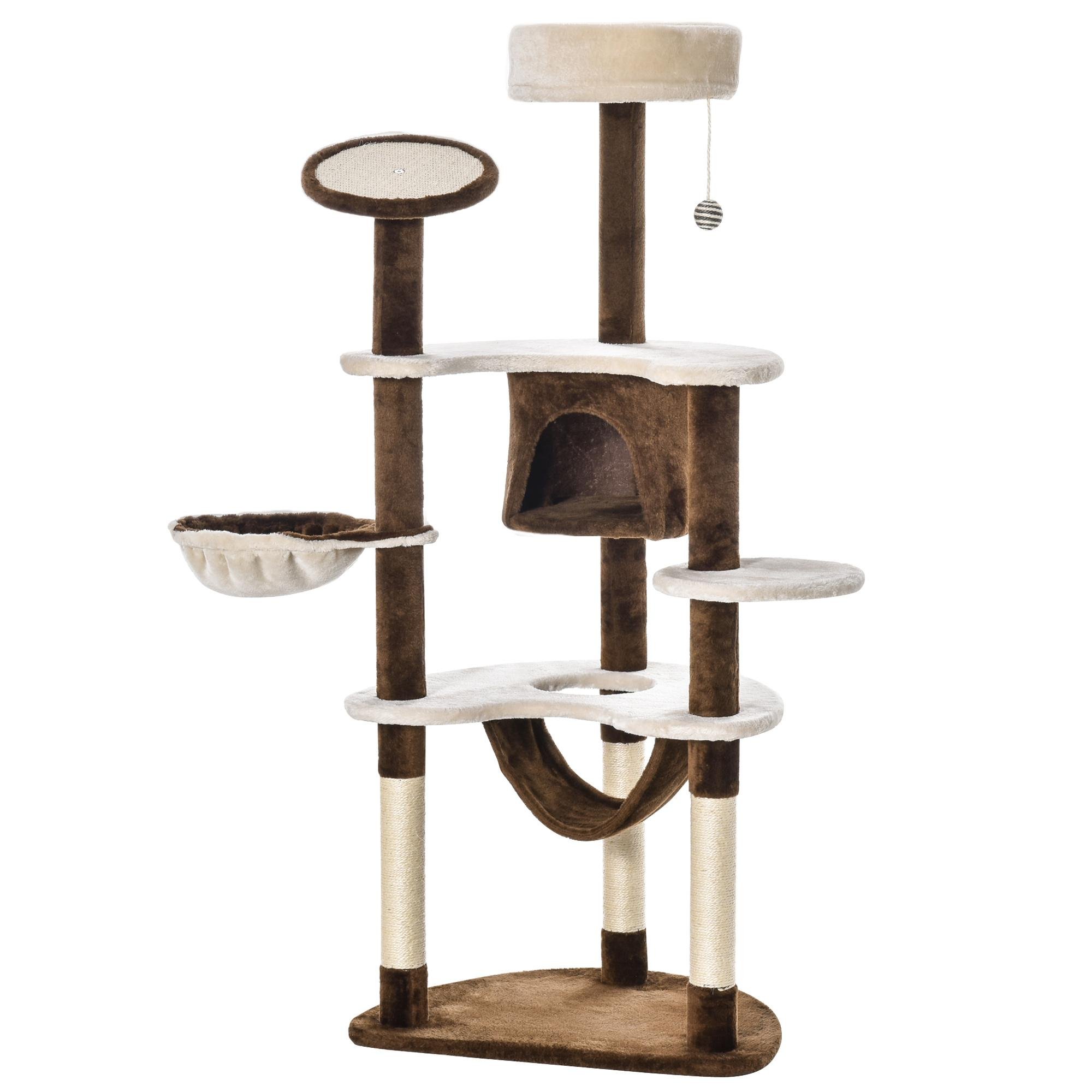 60 Inch Brown Cat Tree with Sisal Scratching Posts