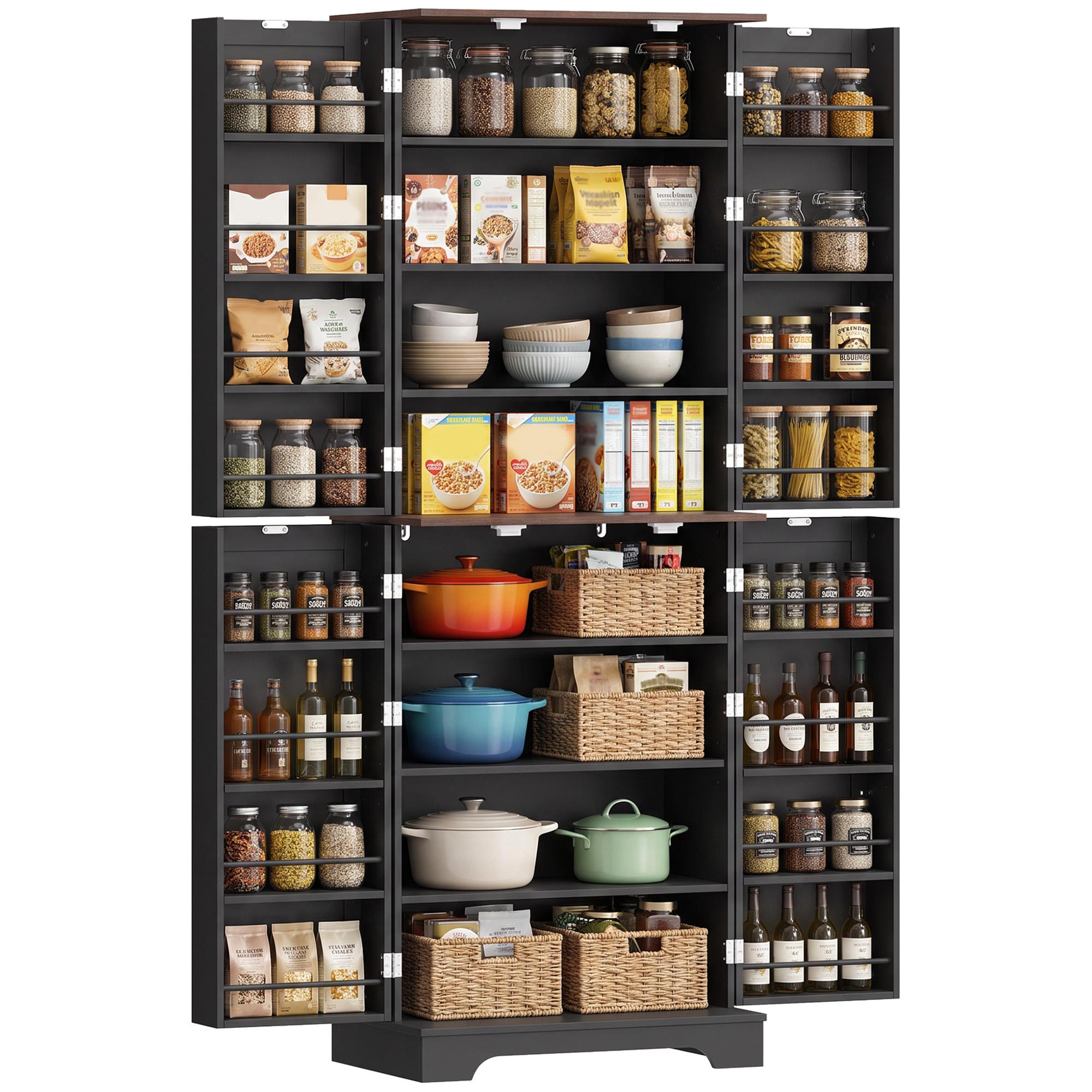 Brown Black Pantry Cabinet with Adjustable Shelves