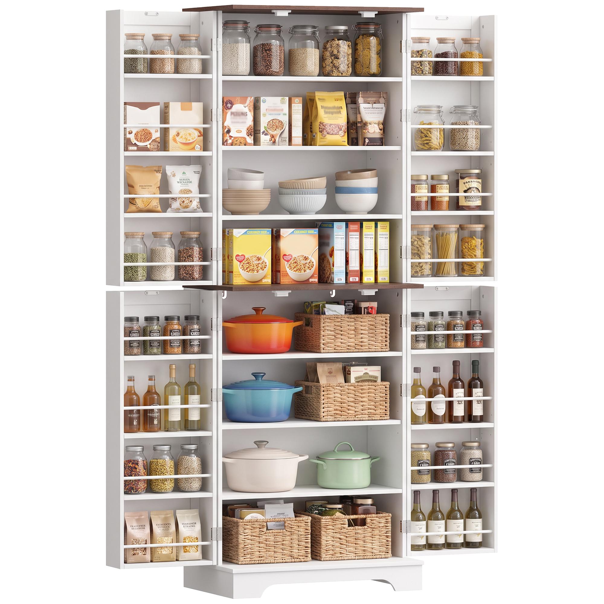 Brown White Farmhouse Pantry 8-Tier Cabinet, 60 x 35 x 166 cm