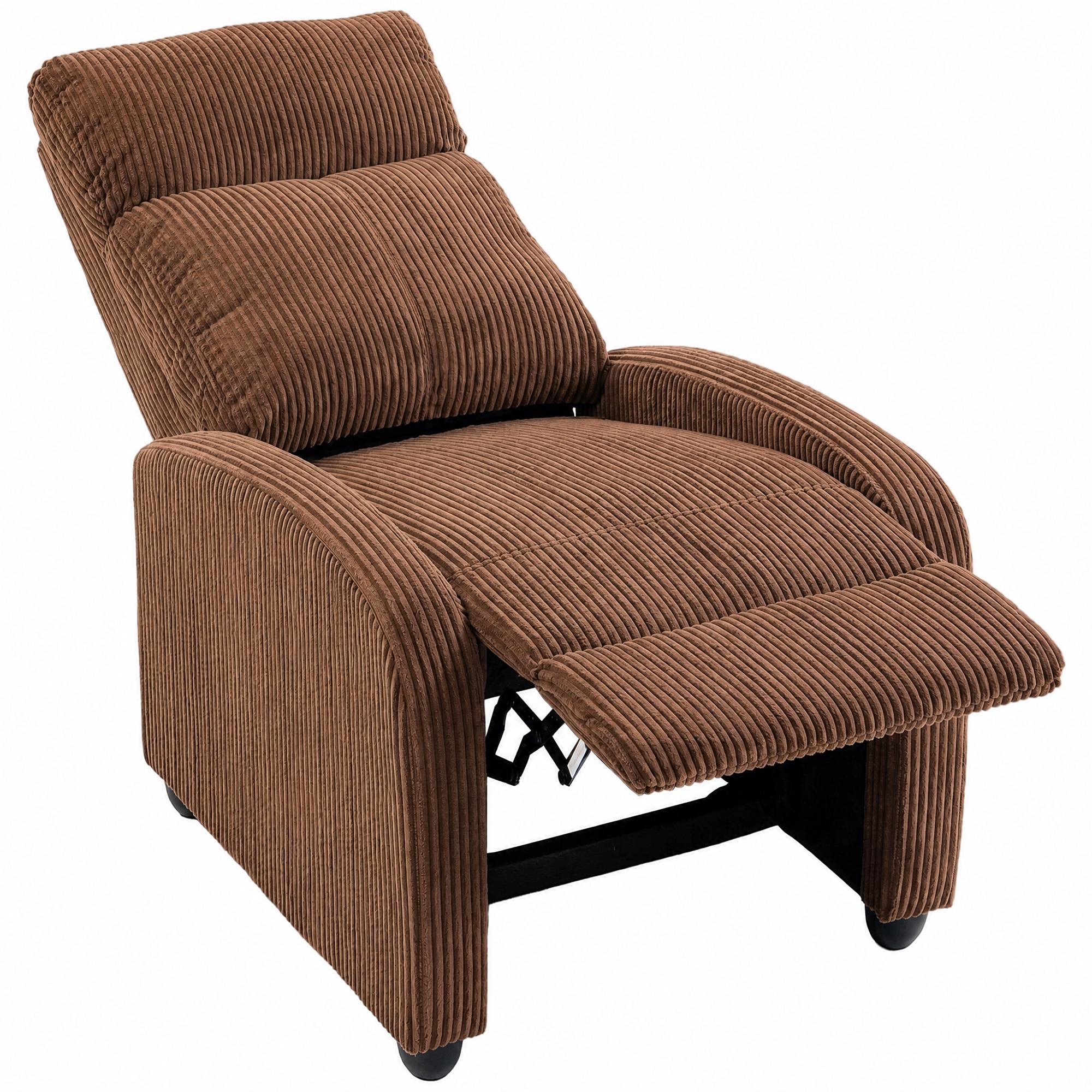 Brown Corduroy Push Back Chair with 135° Recline