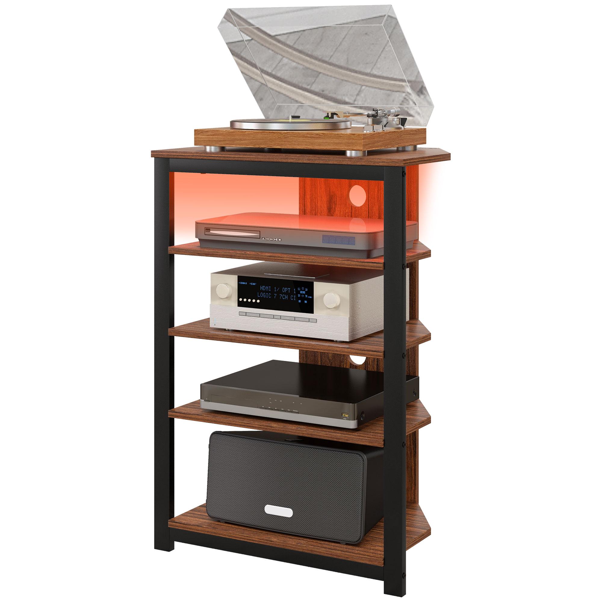 Brown Corner TV Stand with 4-Tier Storage and LED Lights