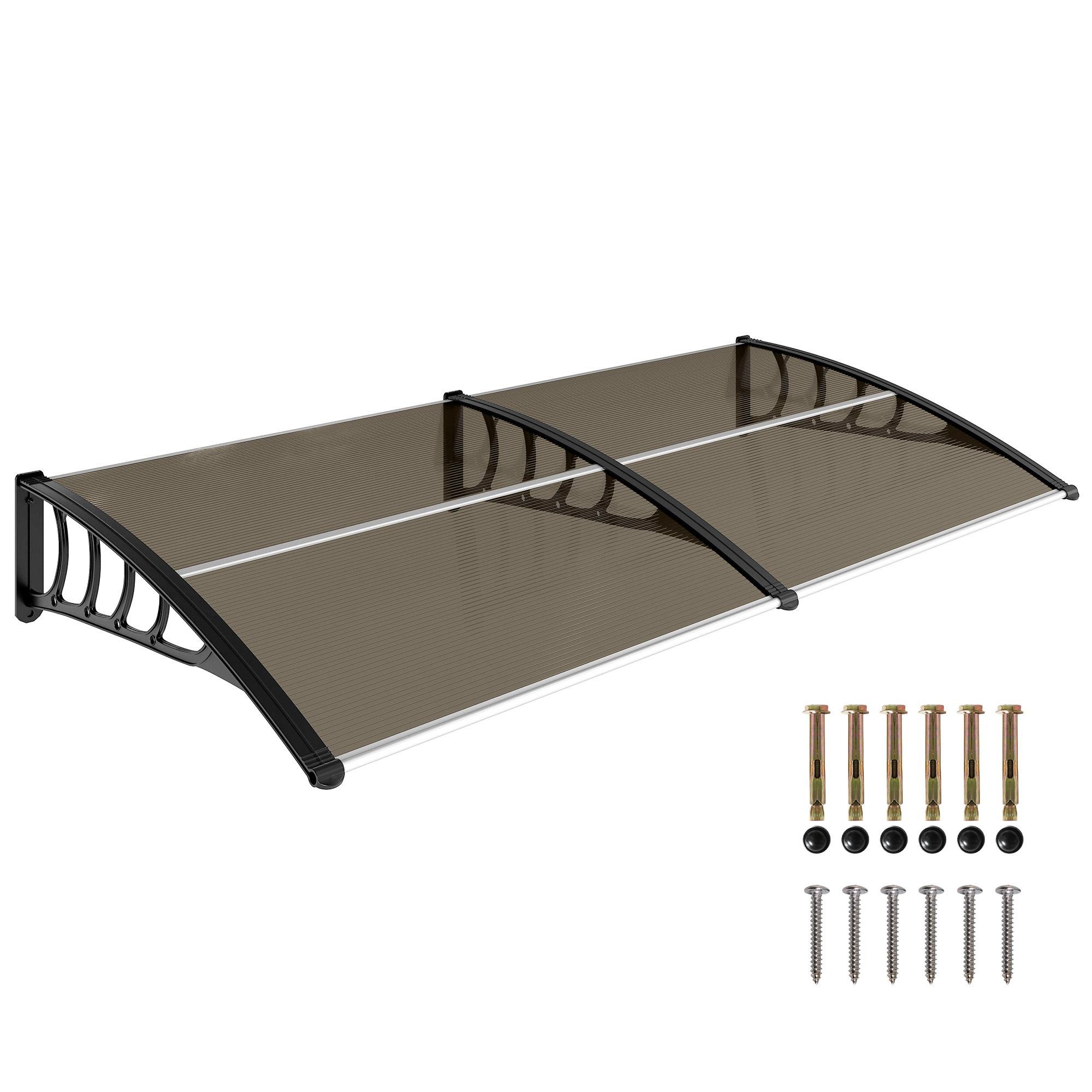 Brown 80 Inch Door Awning, Curved Polycarbonate Canopy