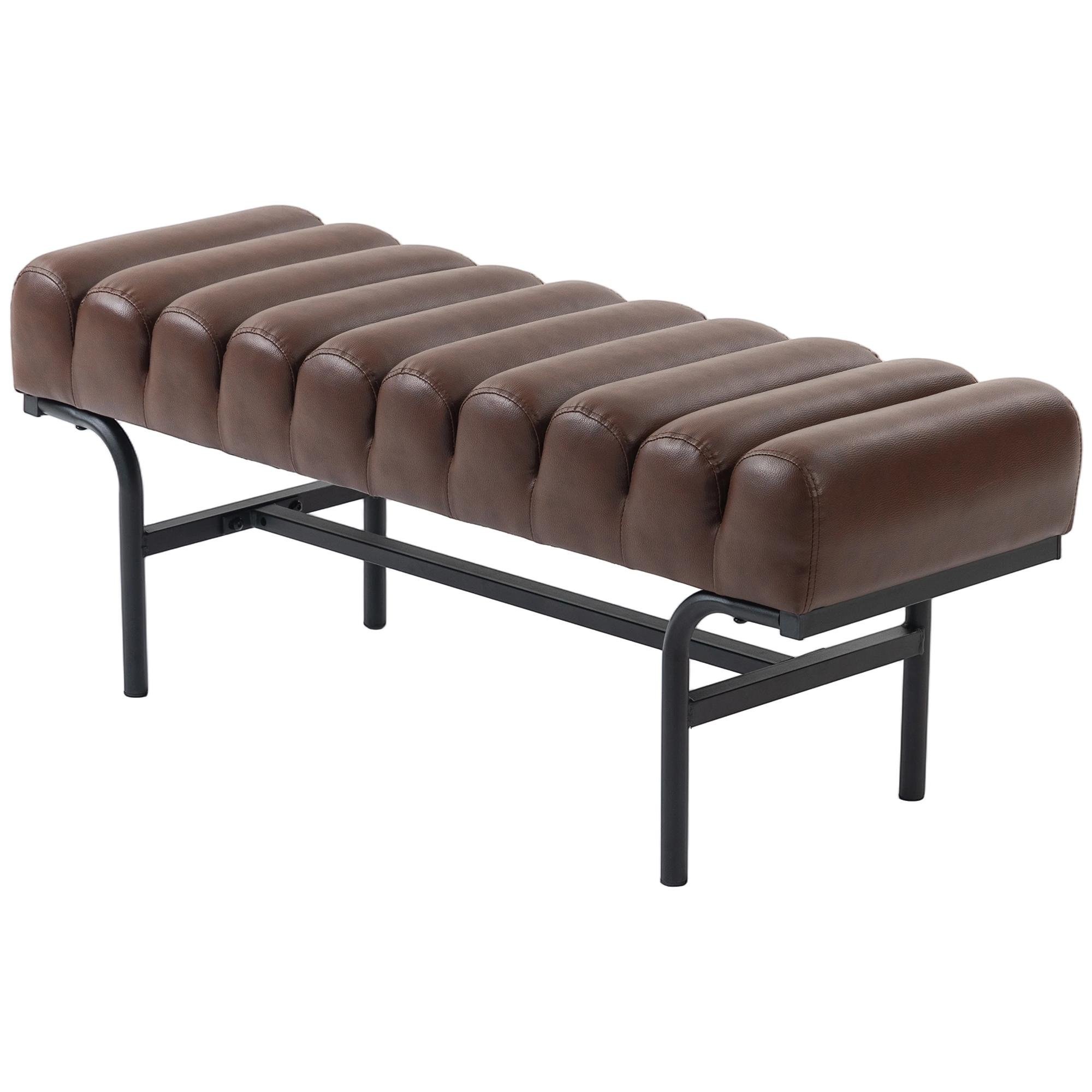 Brown cylindrical PU bench with metal legs, 44.9 in