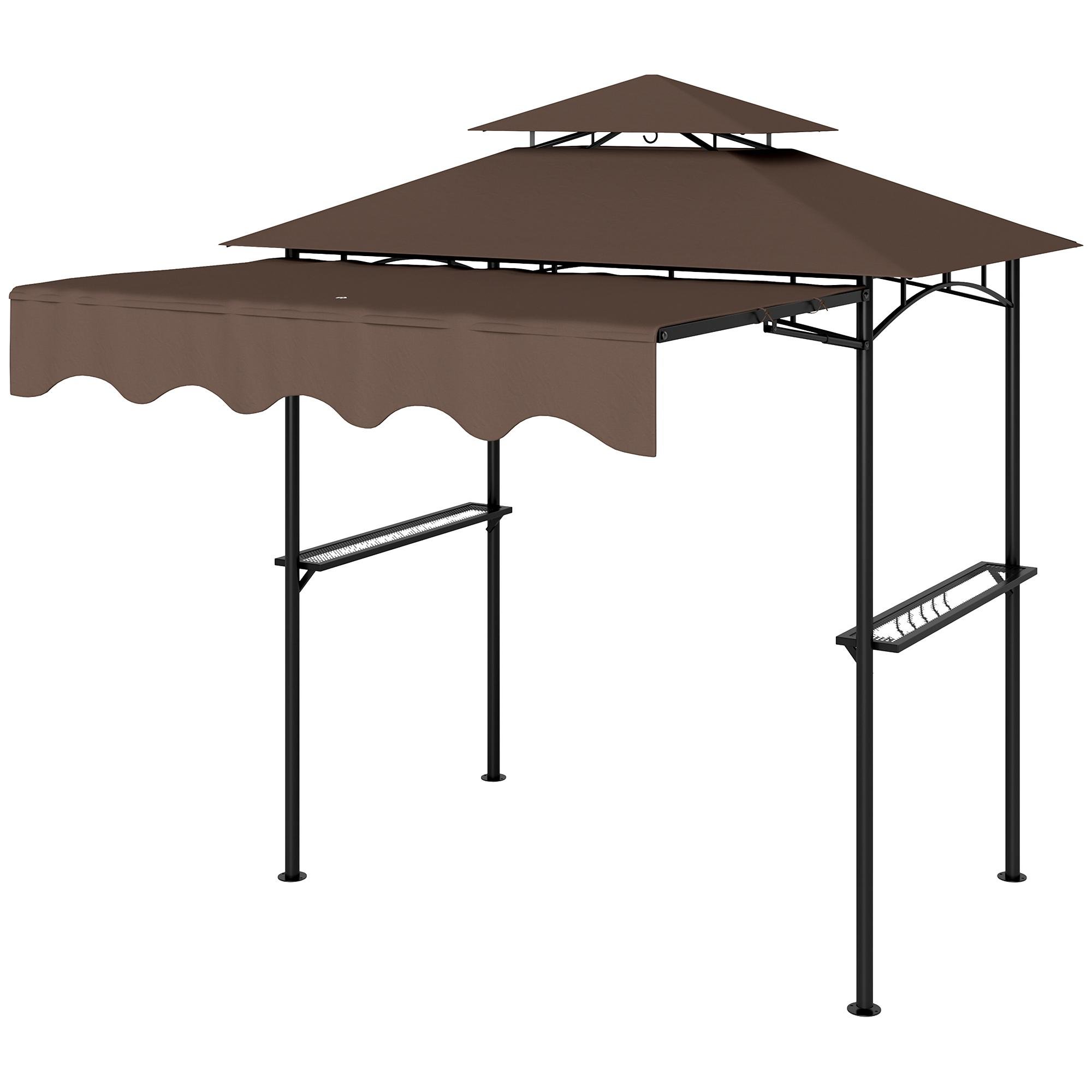 Brown Double Tier Grill Gazebo with Adjustable Awning
