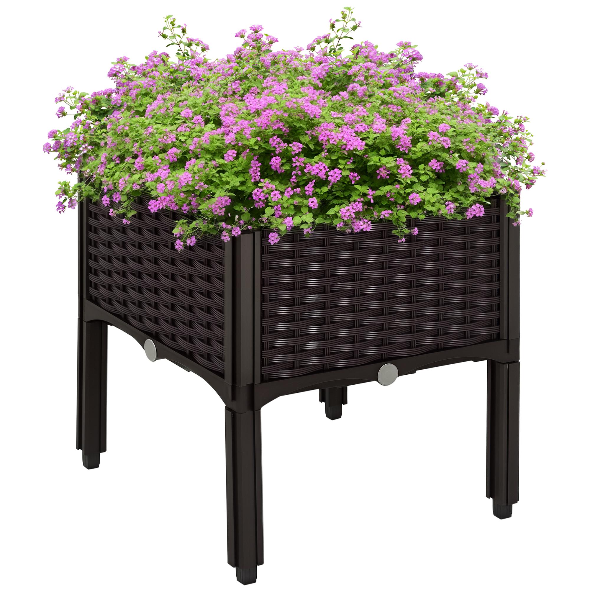 Brown PP Elevated Garden Bed with Self-Watering Design