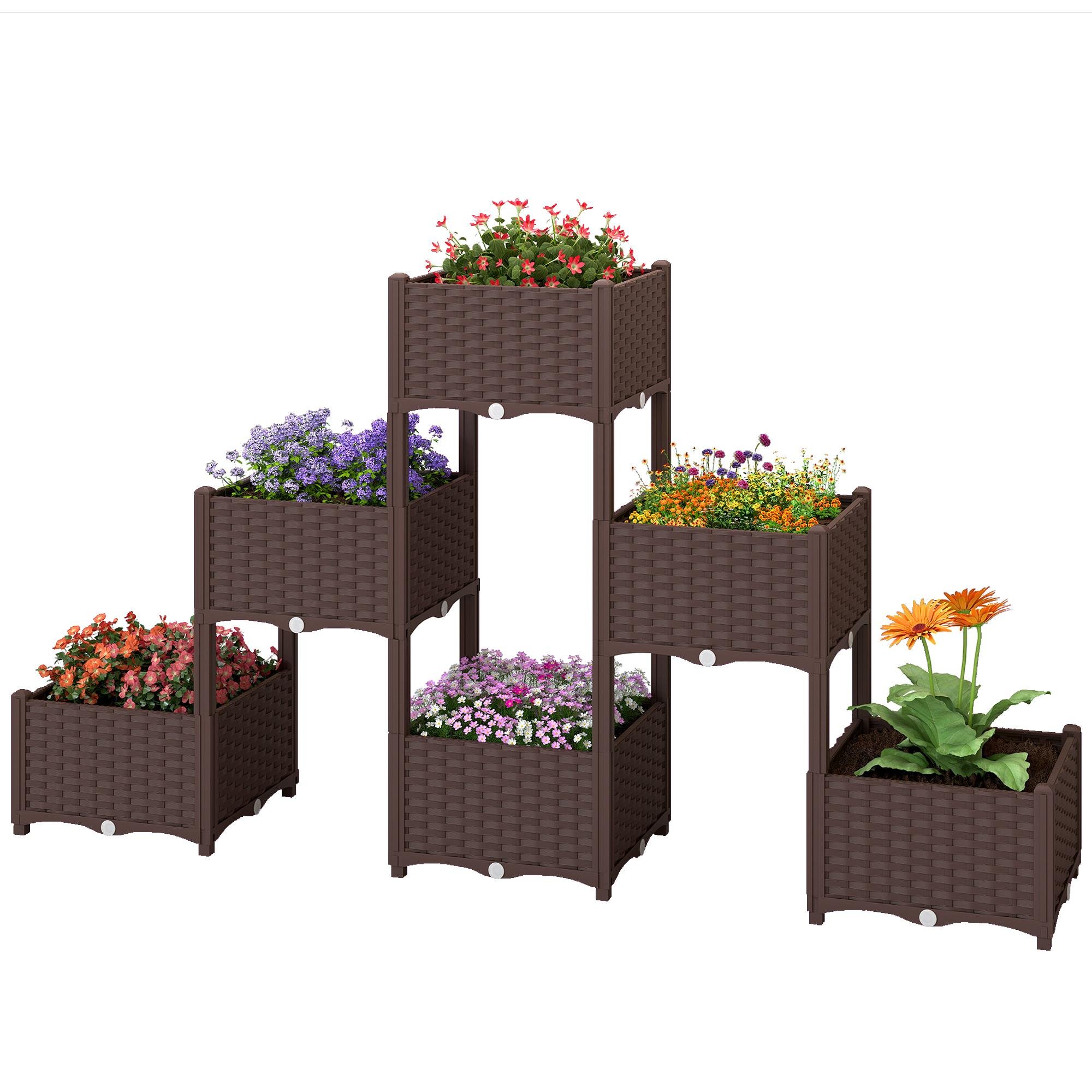 Brown Six Box Planter with Self-Watering Reservoir