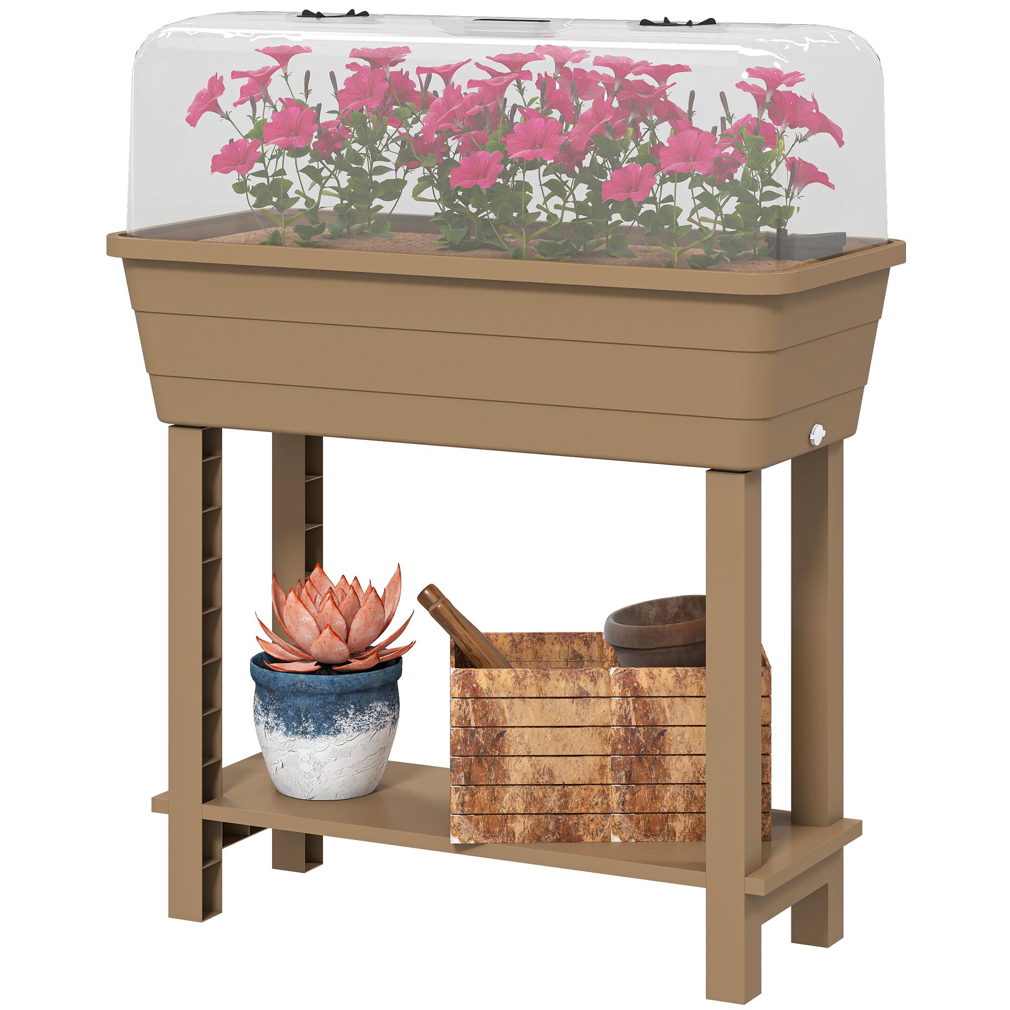 41L Brown Elevated Garden Bed with Ventilated Lid