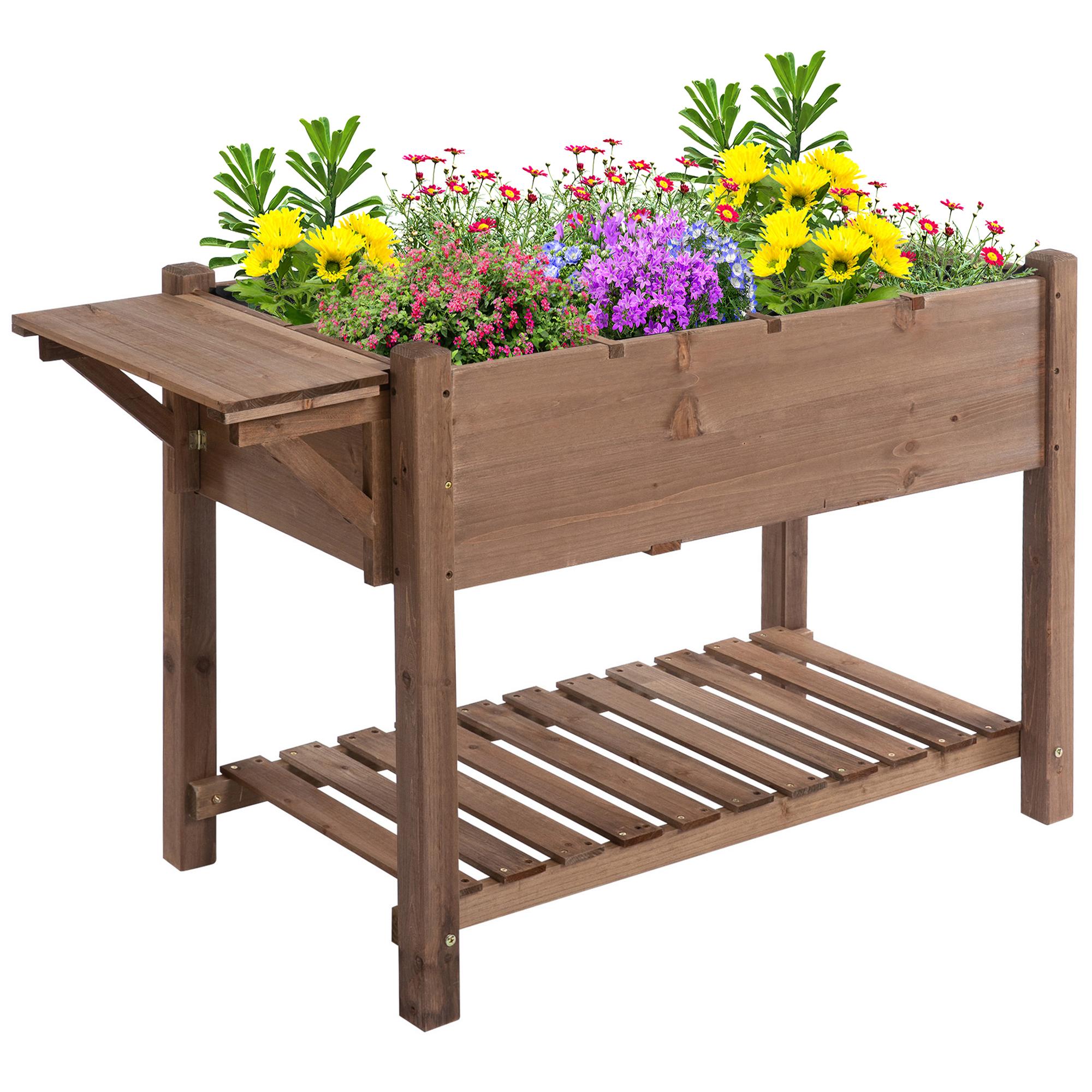 Brown 8 Grid Wood Planter with Storage Shelf