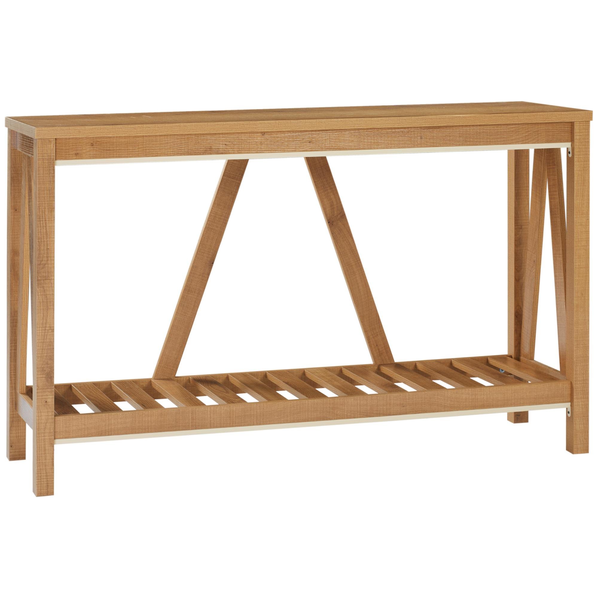 Brown Farmhouse Console Table with Two-Tier Storage