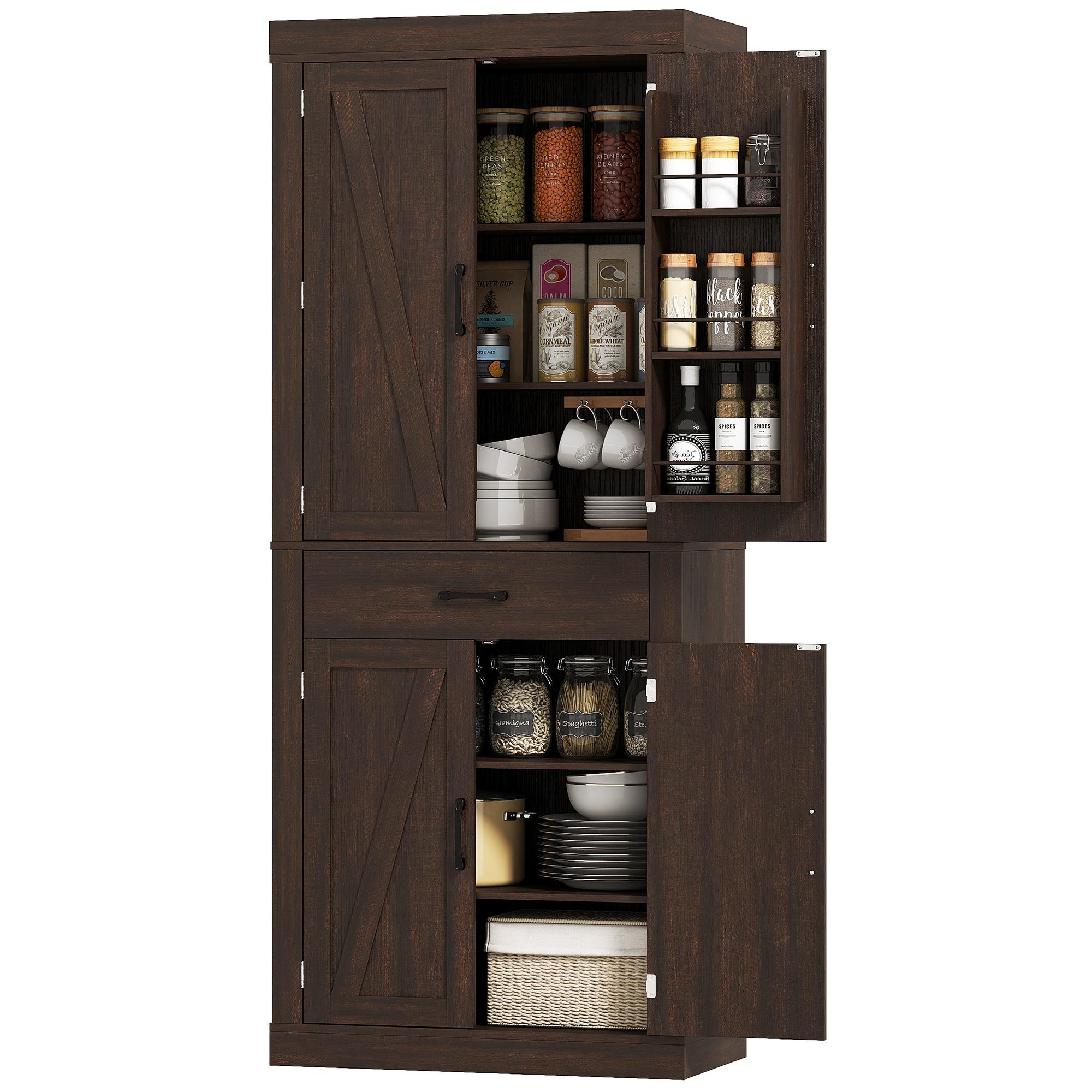 Brown Farmhouse Pantry Cabinet with Adjustable Shelf