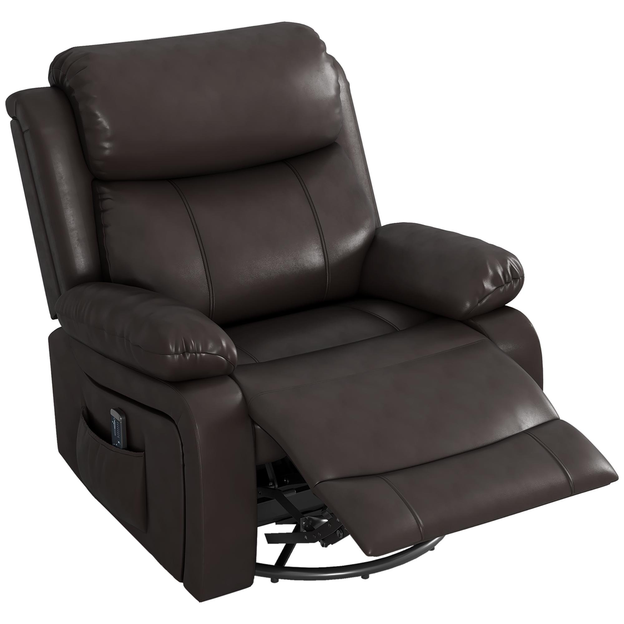 Brown Faux Leather Recliner with 8-Point Vibration Massage