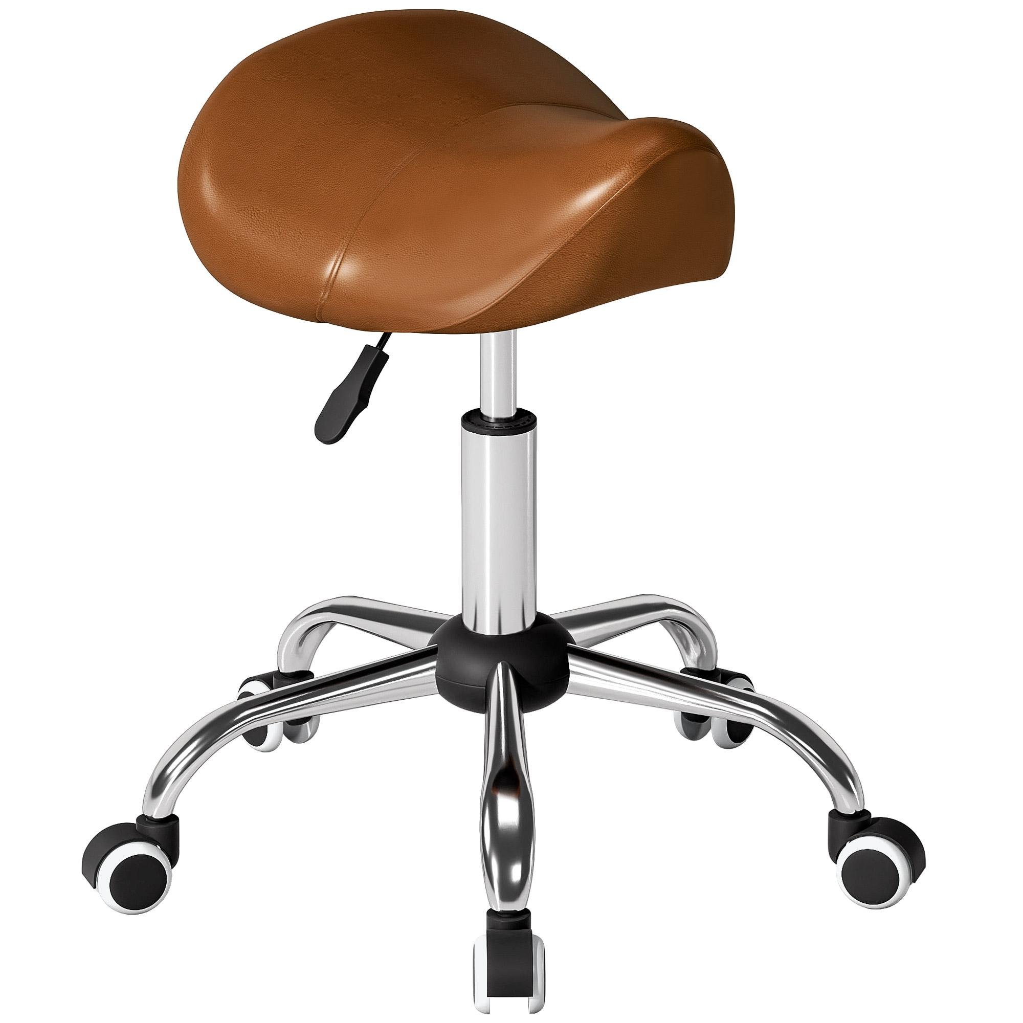 Brown Hydraulic Salon Stool with Saddle Seat, Adjustable Height