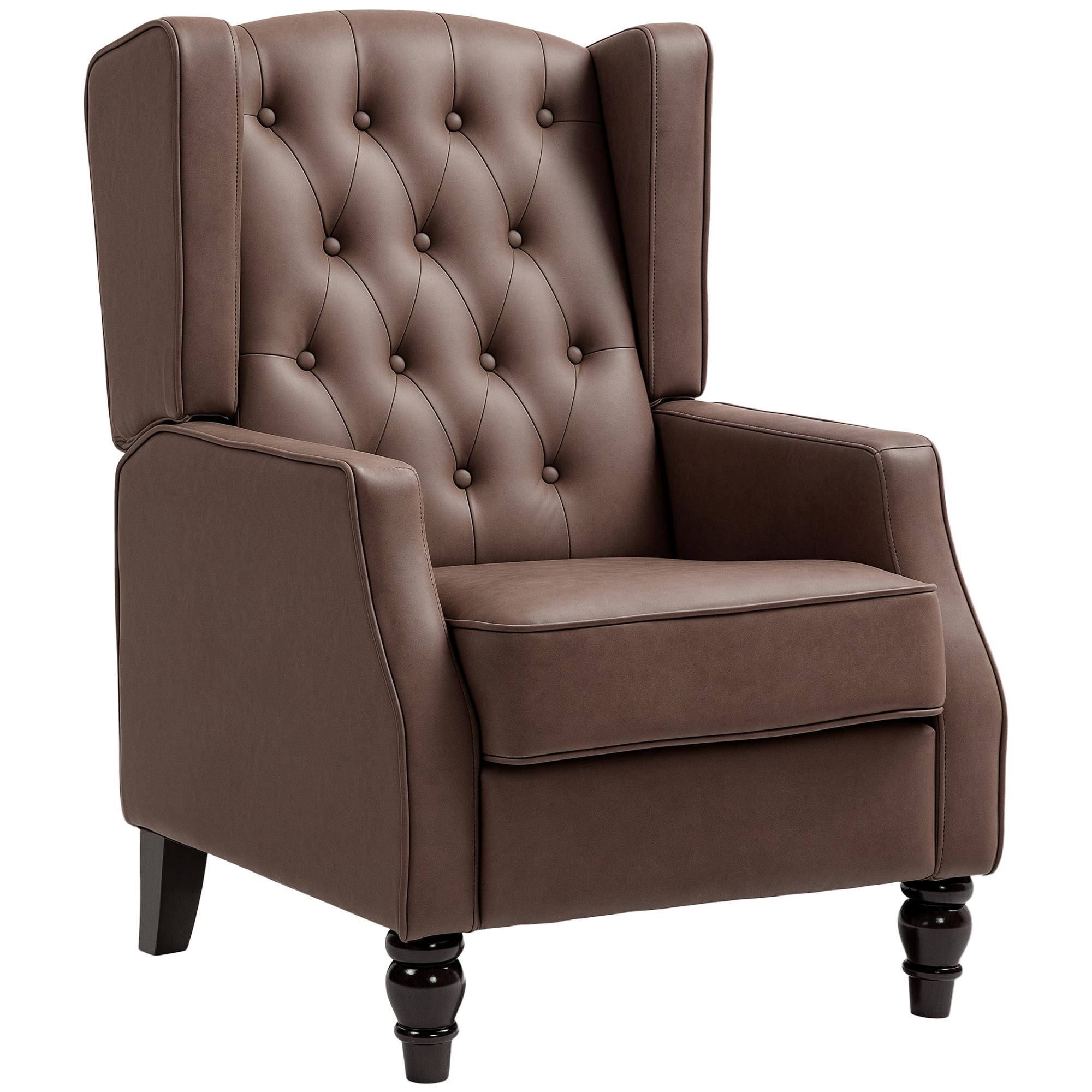 Brown Faux Leather Armchair with Button-Tufted Wingback