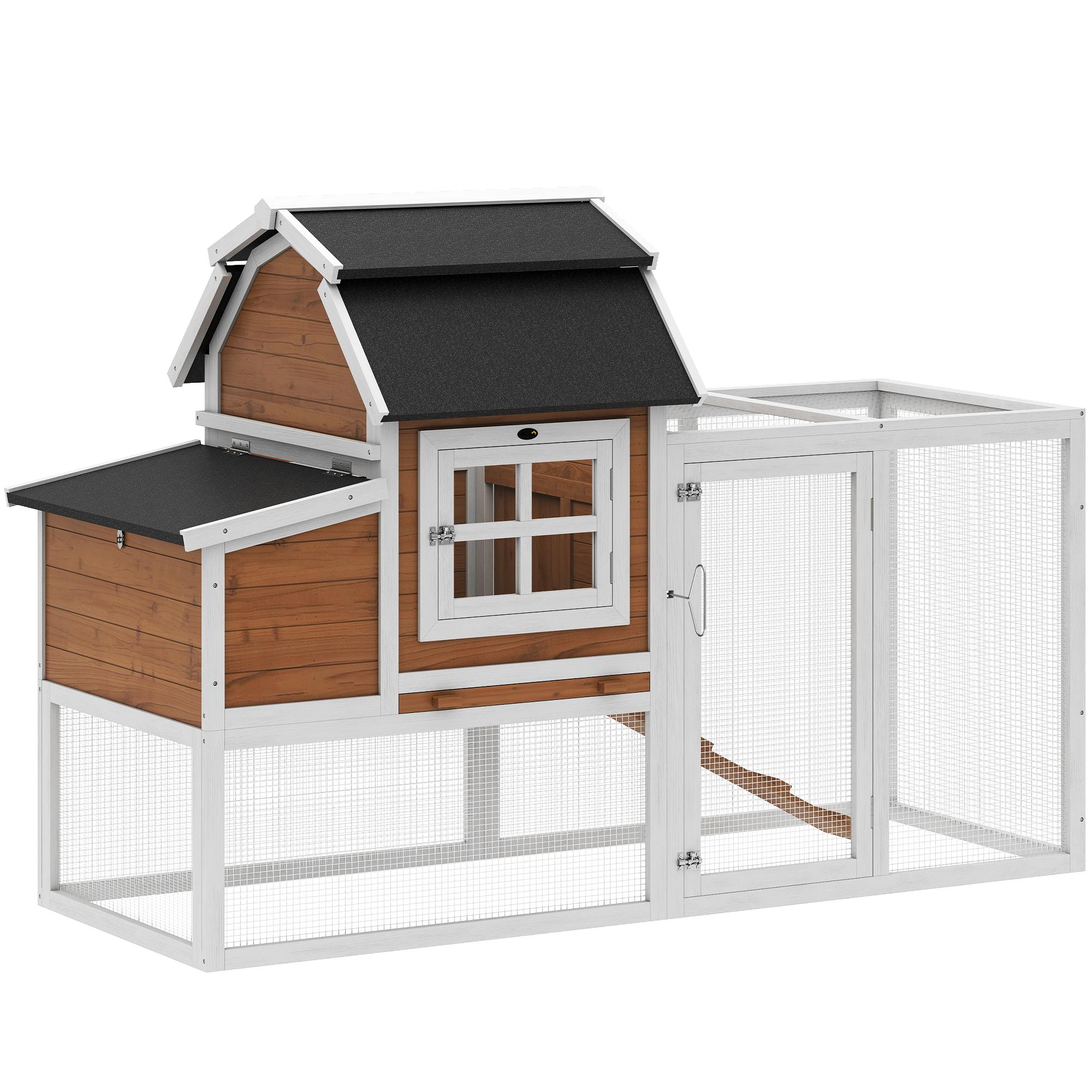Brown Chicken Coop Run with Fir Wood and Tray, 71 in