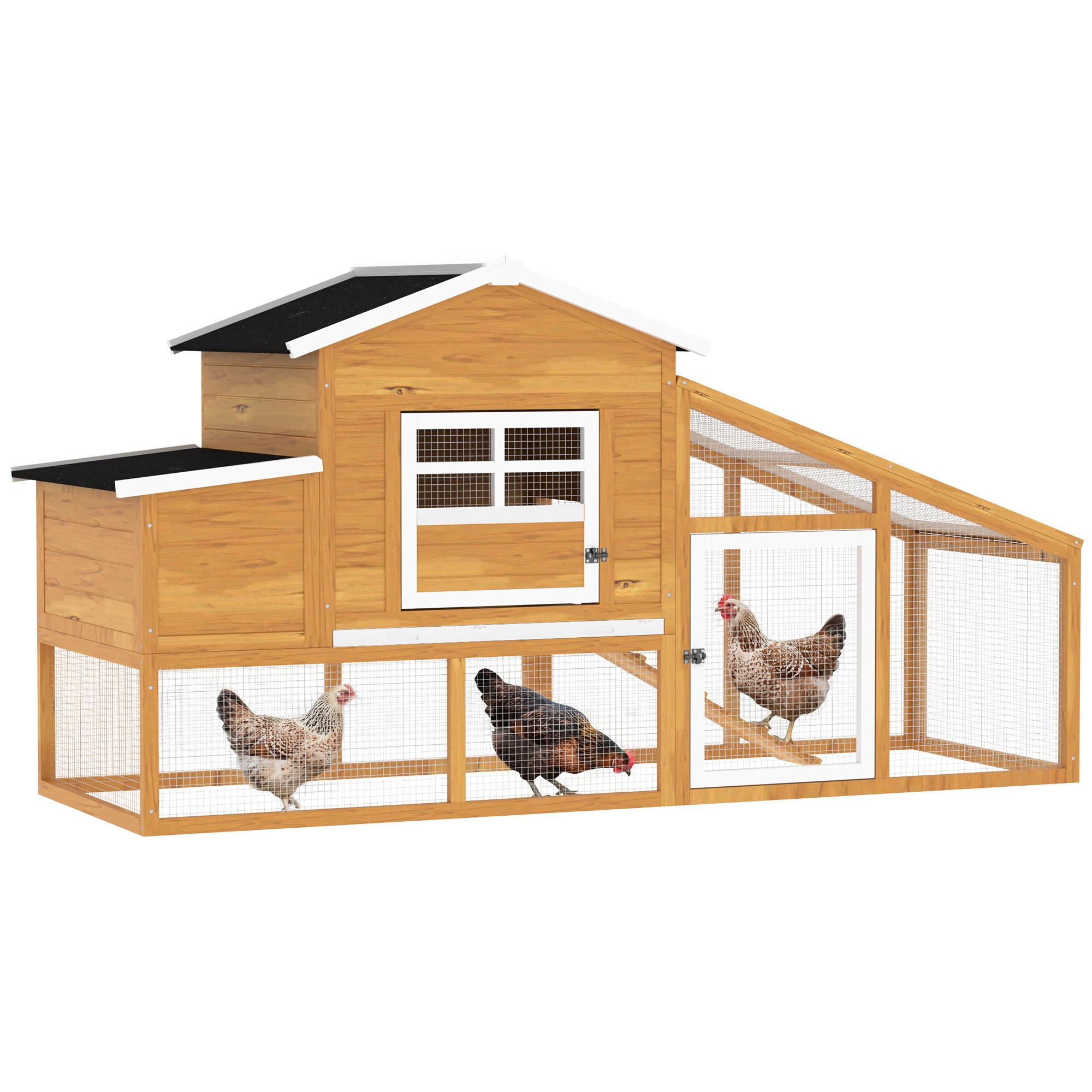 brown fir chicken coop with run and nesting box