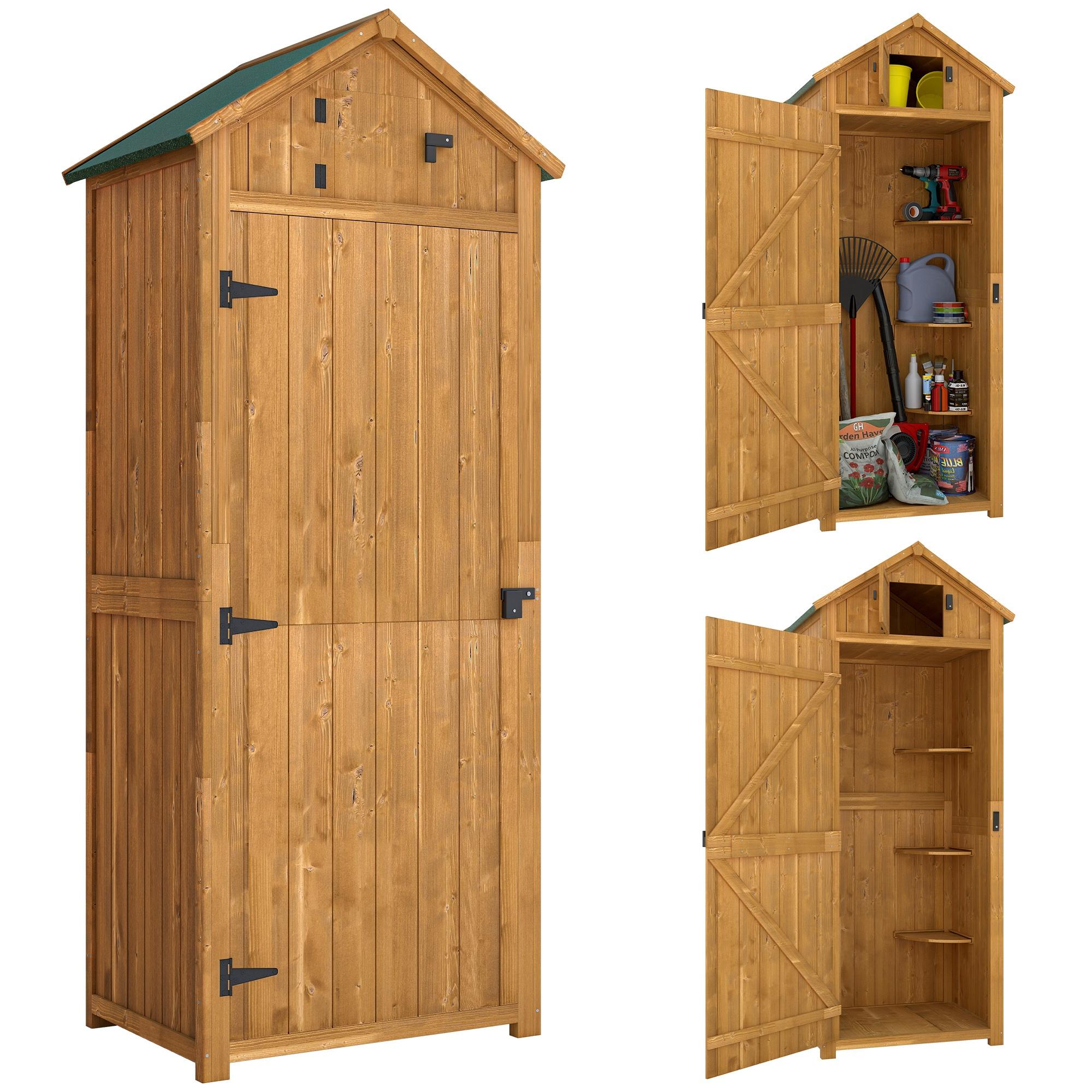 Brown Fir Garden Shed with 3 Shelves for Tool Storage