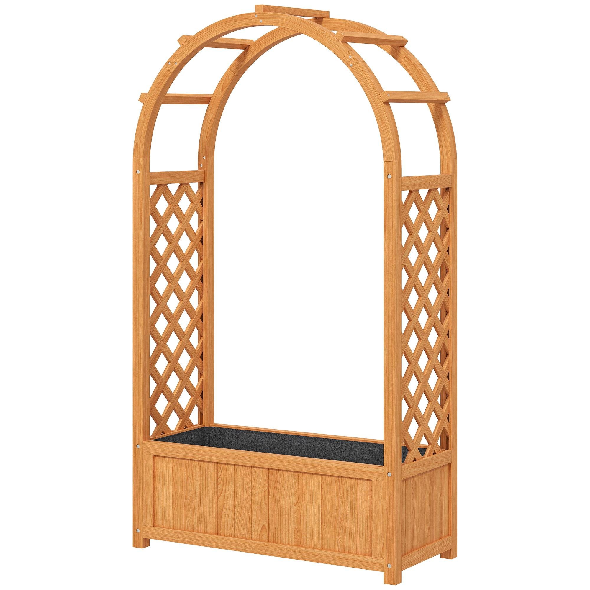 Brown Fir Planter with Arch Trellis, 32.7 x 14.2 x 57.1 in