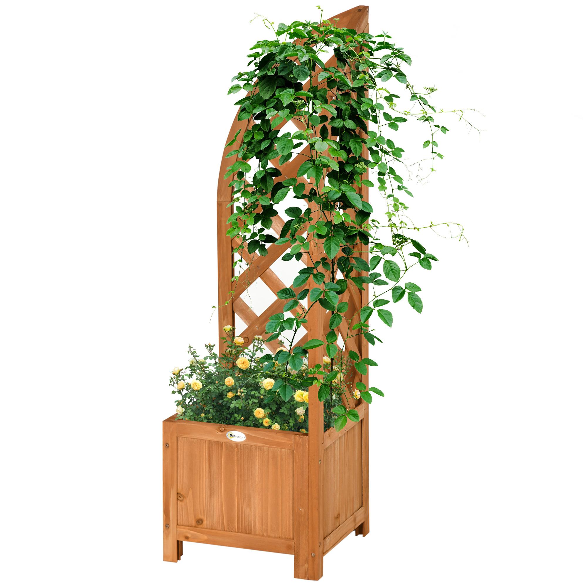 Brown Fir Corner Trellis Raised Planter for Climbing Plants