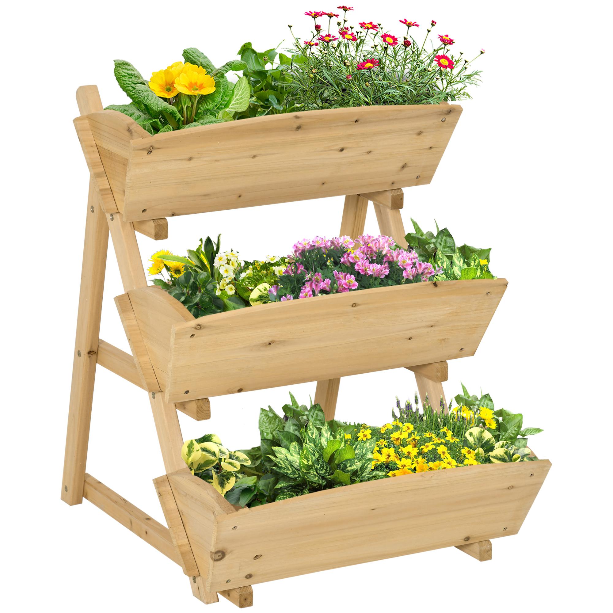 Brown Fir Three Tier Bed with Drainage Holes