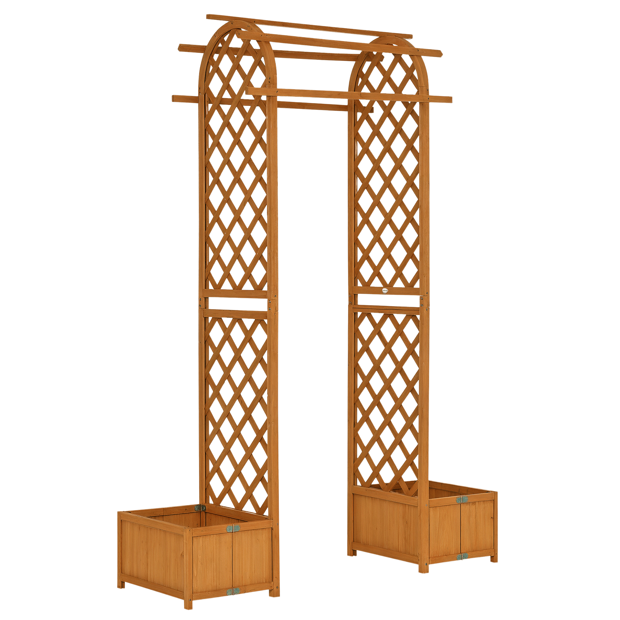 Brown Fir Wood Garden Arch with Two Planter Boxes