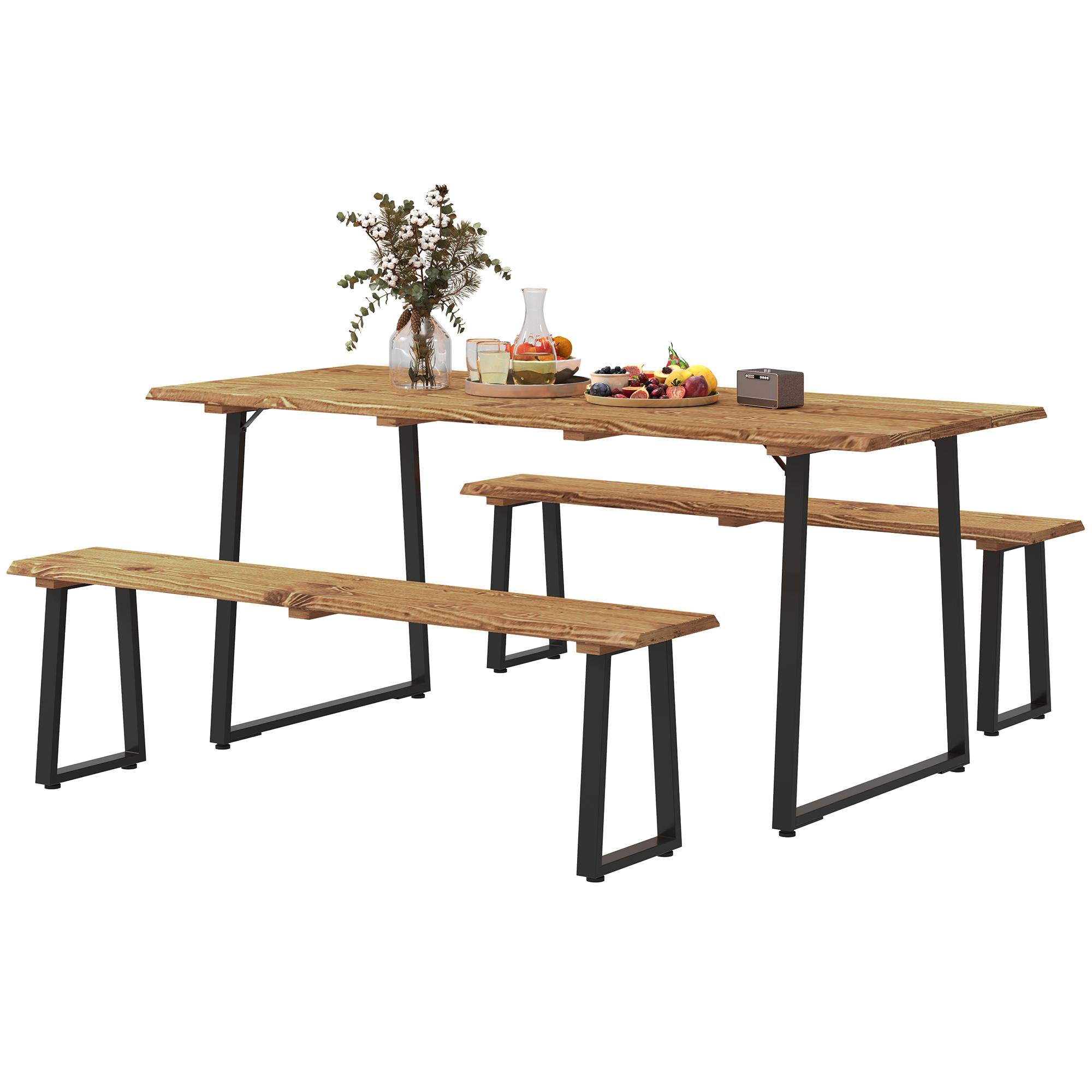 Brown Steel Fir Picnic Set, 3-Piece Dining Set for Six