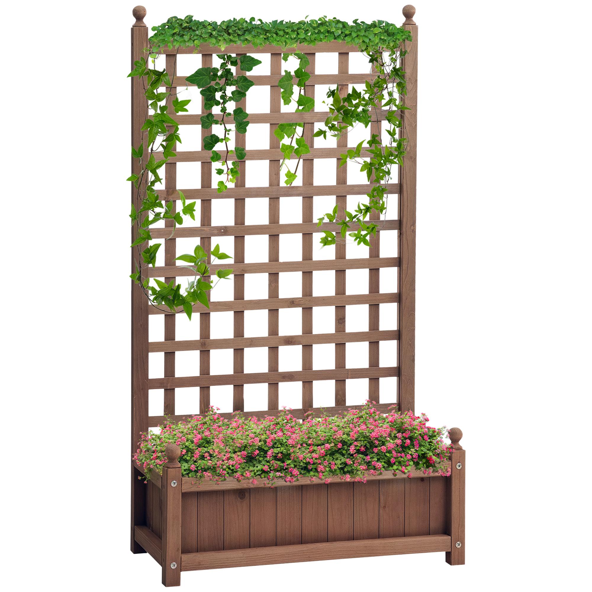 Fir Wood Planter Trellis with Drainage, 25.2 x 11 x 47.2 in
