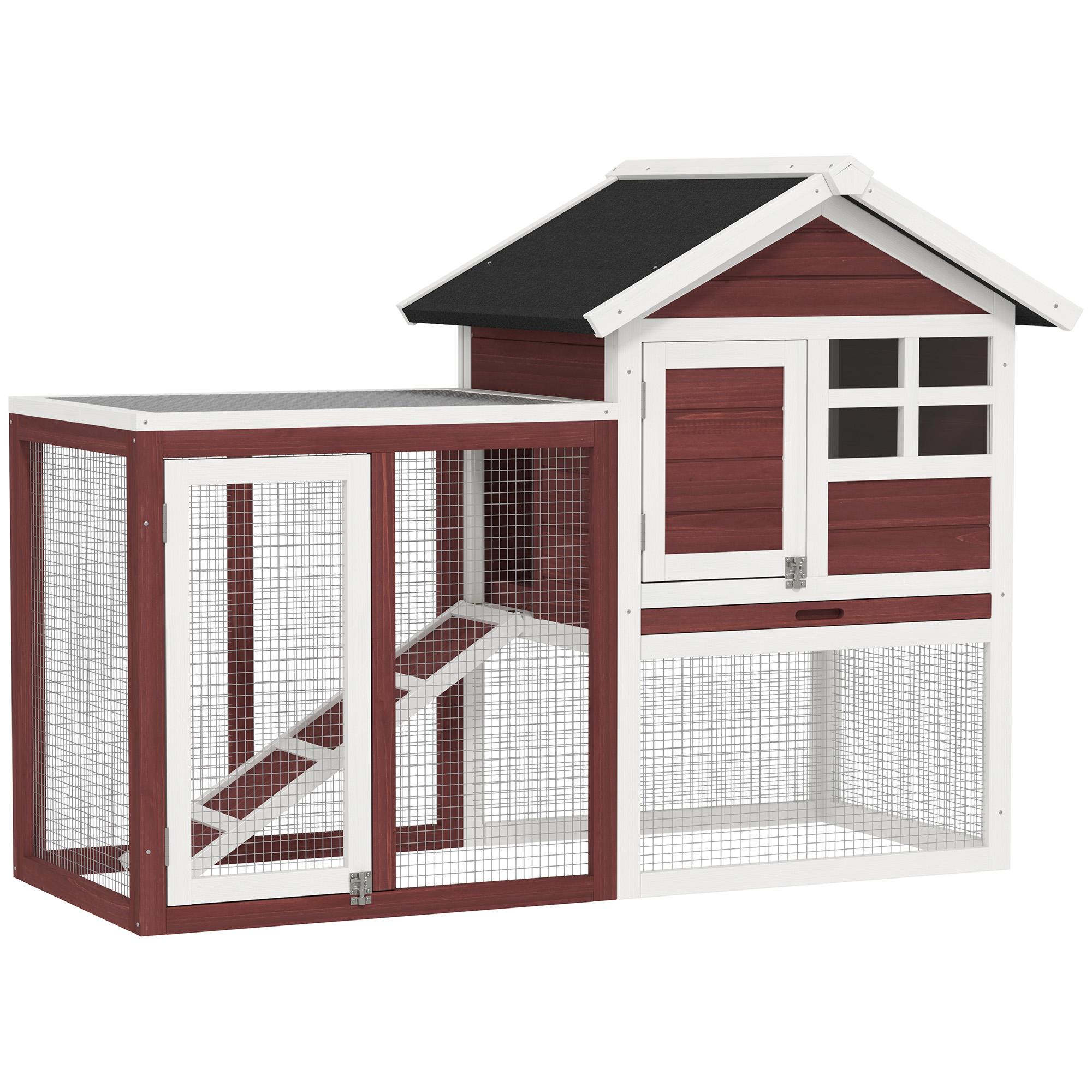 Fir Wood Rabbit Hutch with Outdoor Run, 48 in Brown