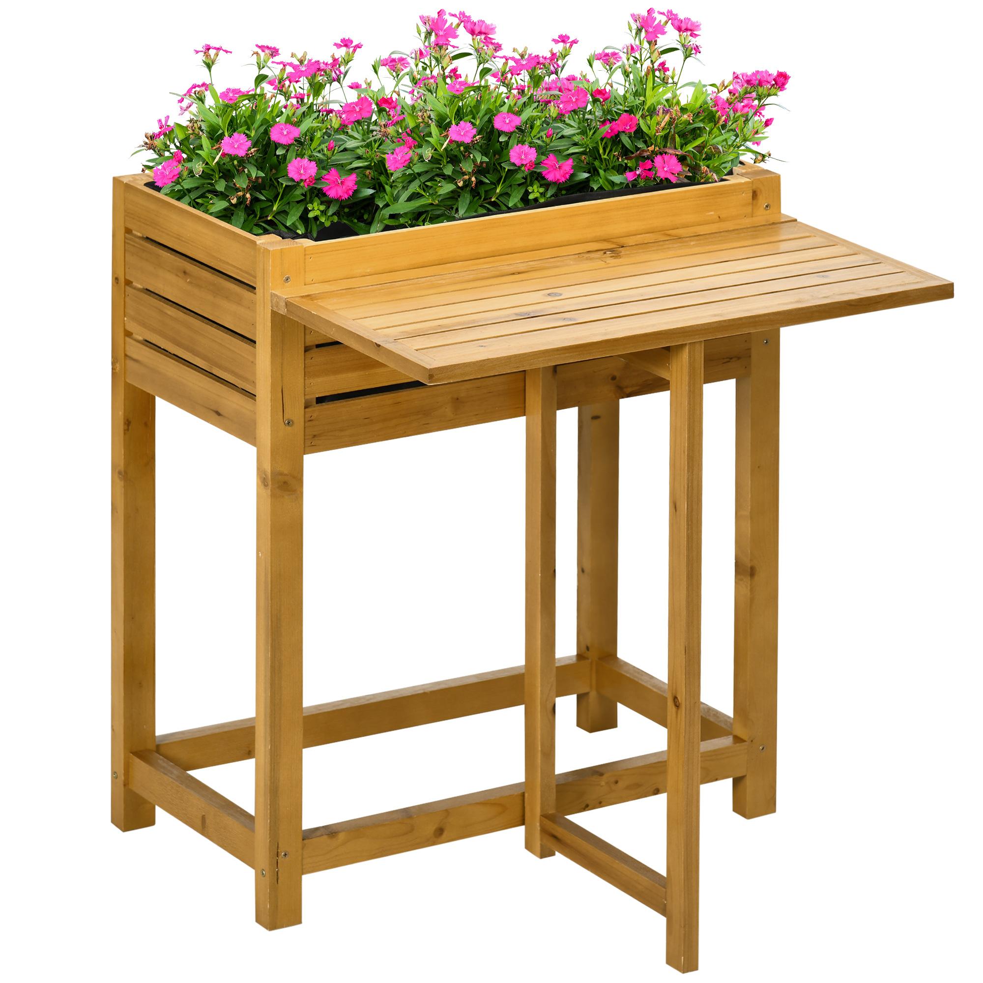Brown Fir Folding Garden Bed with Side Table, 25.25 in