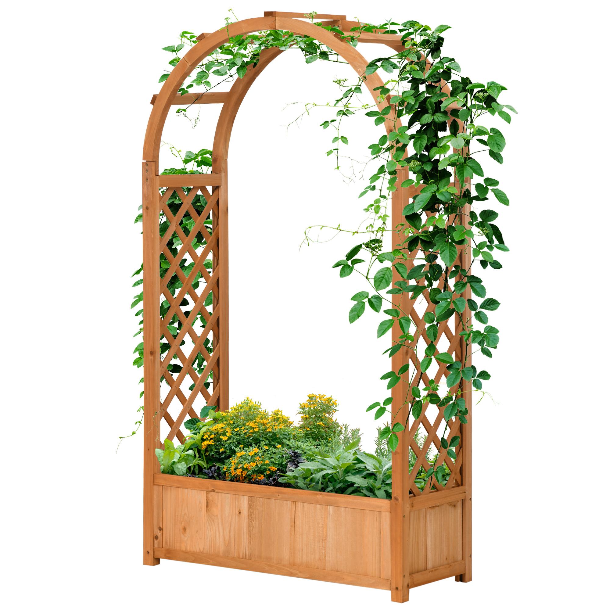 Brown Arch Trellis Planter for Climbing Plants, 59.8 in