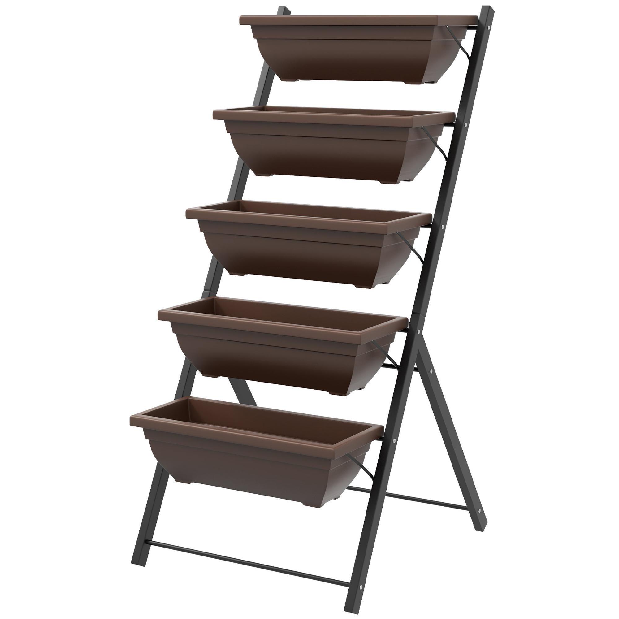 Brown 5-Tier Plant Stand with Five Planter Boxes
