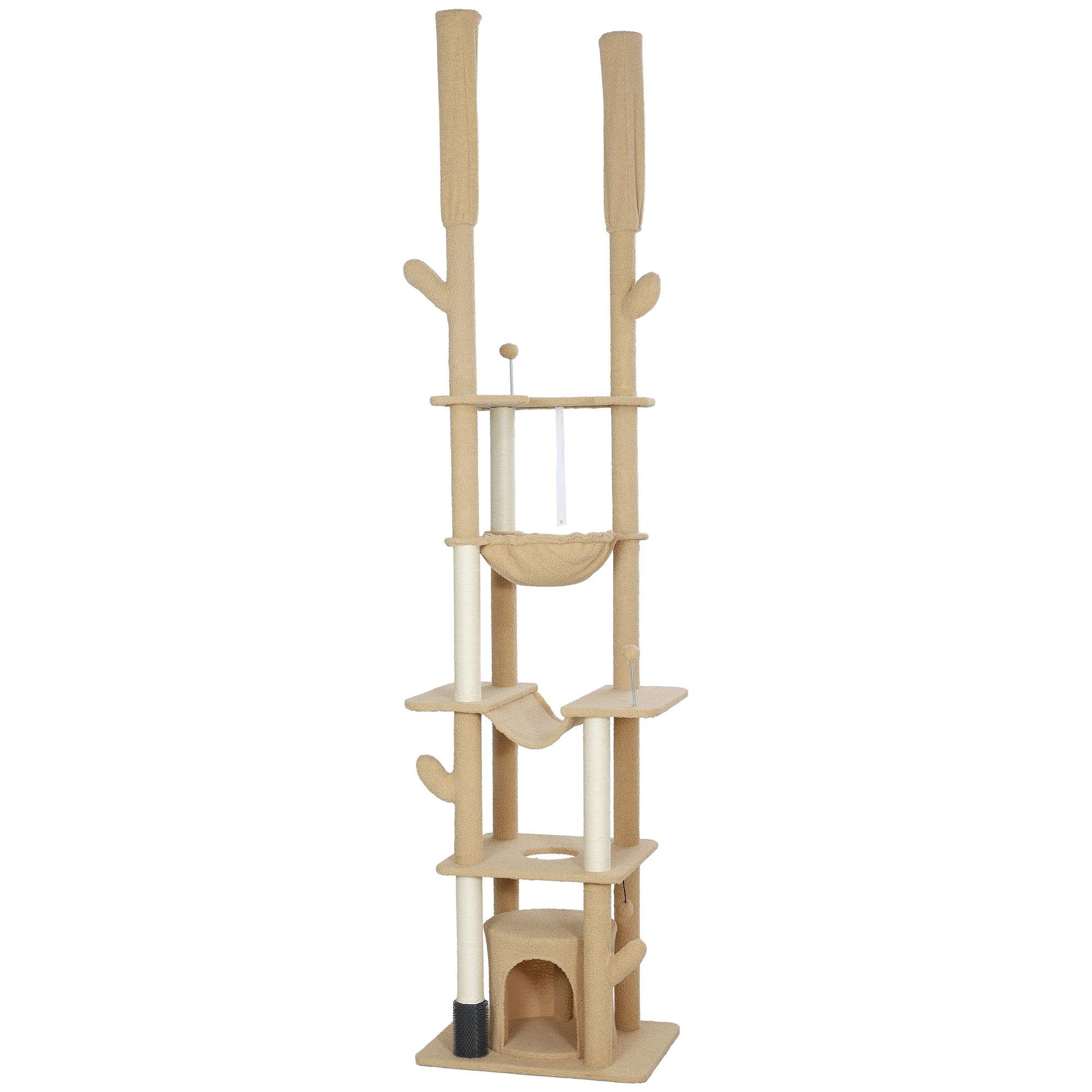 Brown Grooming Brush Cat Tree for Two Cats