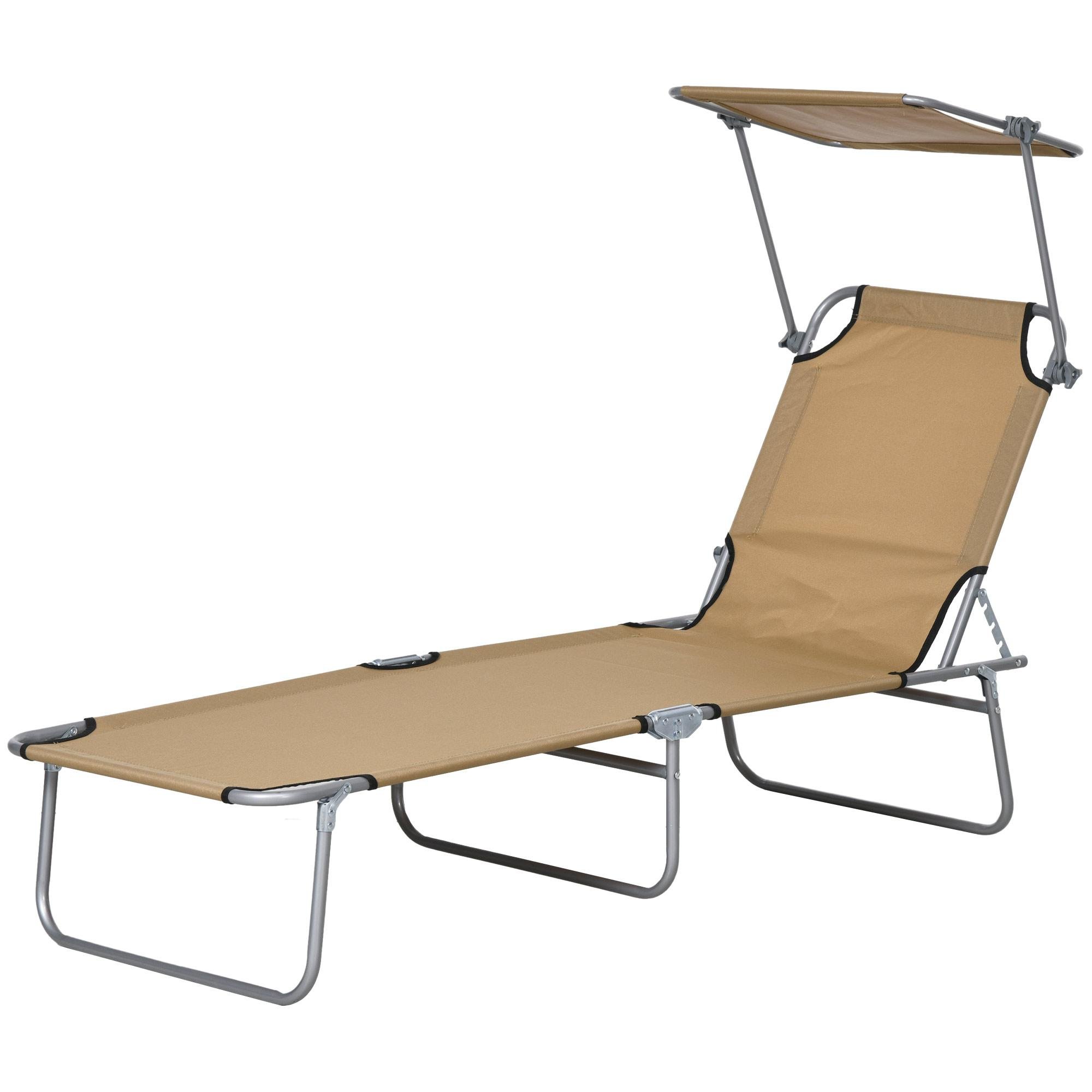Brown Folding Chaise Lounge with Adjustable Awning