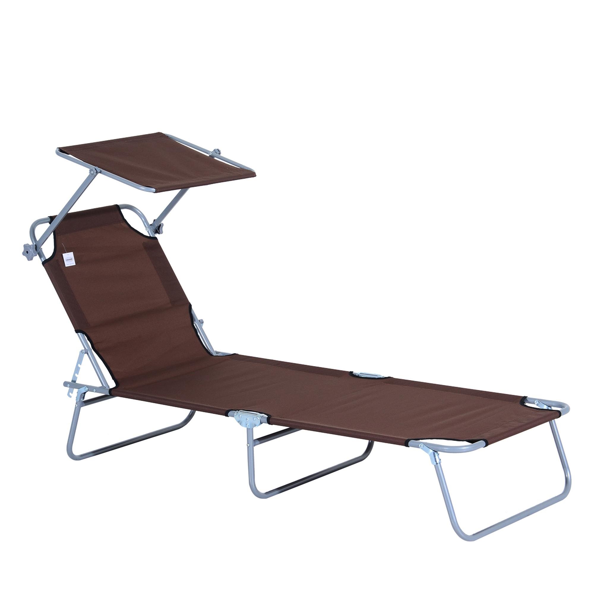 Brown Awning Sun Lounger, Adjustable Folding Chaise