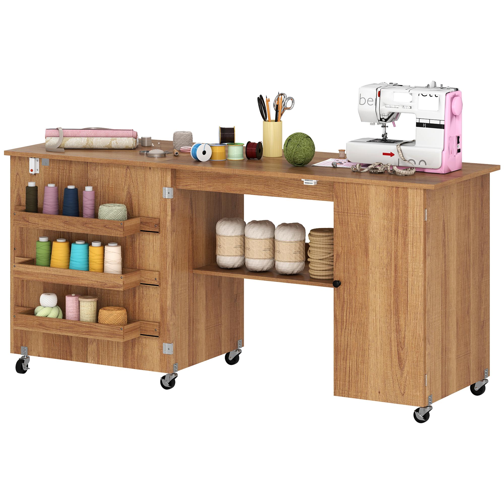 Brown Folding Craft Table with Drop Leaf for Small Spaces