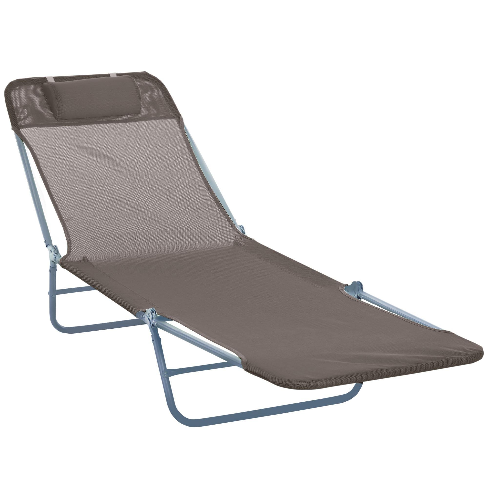 Brown Adjustable Mesh Lounger with Removable Pillow