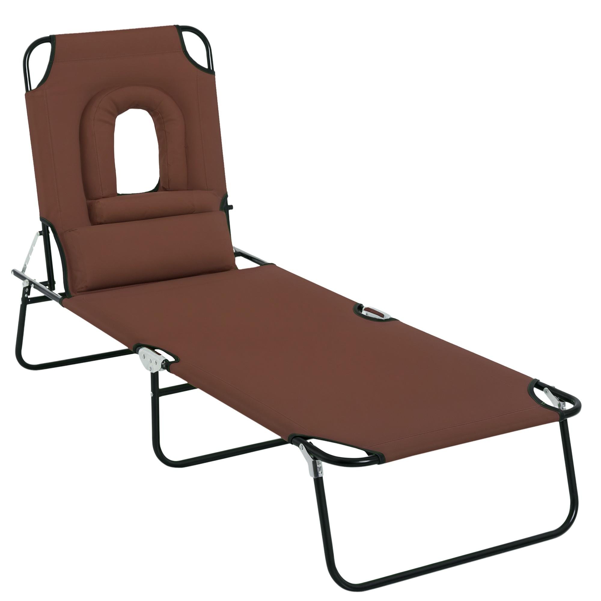 Brown Face Hole Sun Lounger, 4-Position Folding Chair
