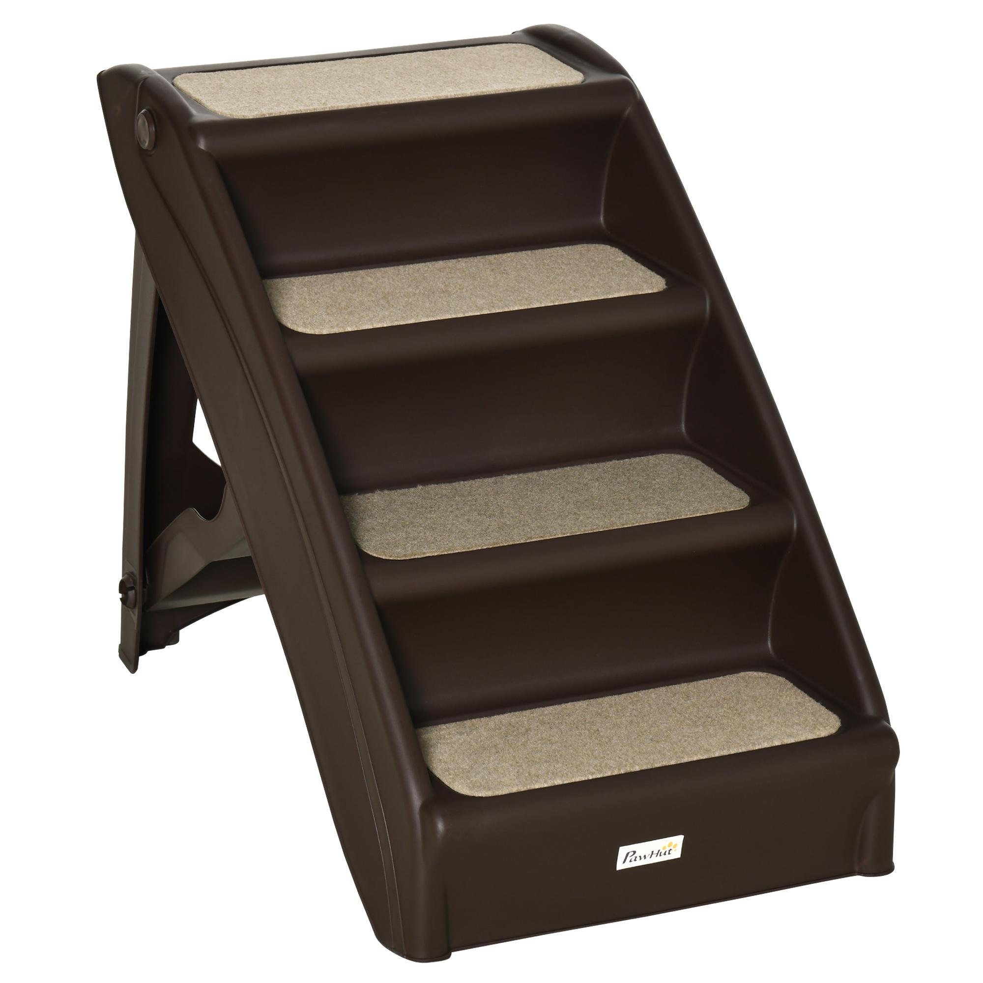 brown polypropylene pet stairs, foldable 4-level design