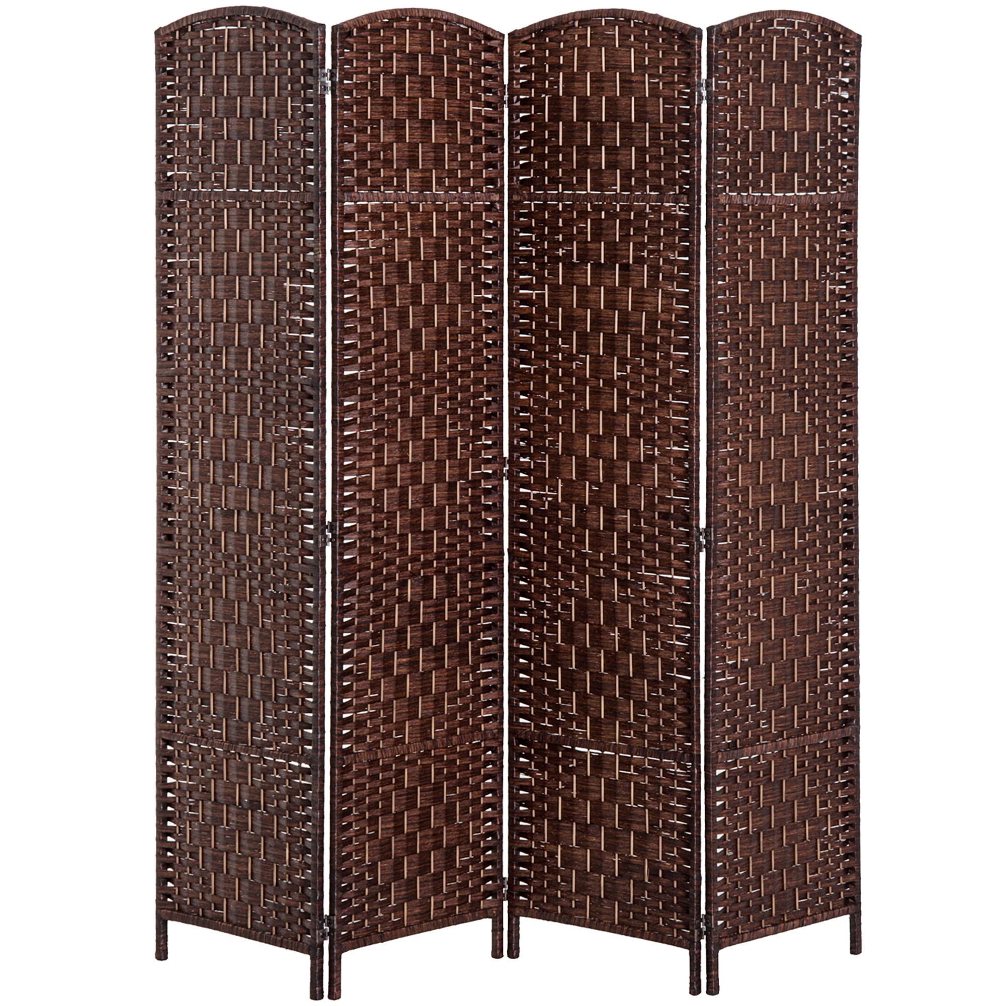 Brown Four Panel Wicker Screen with Arched Tops for Privacy