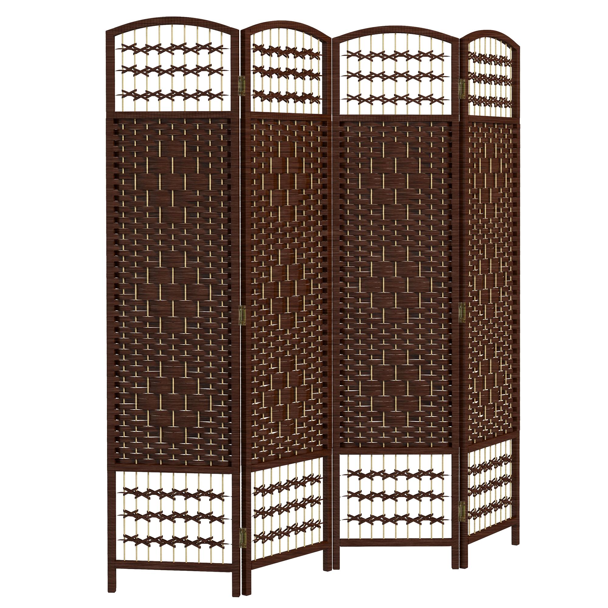Brown Woven Four Panel Divider for Flexible Privacy