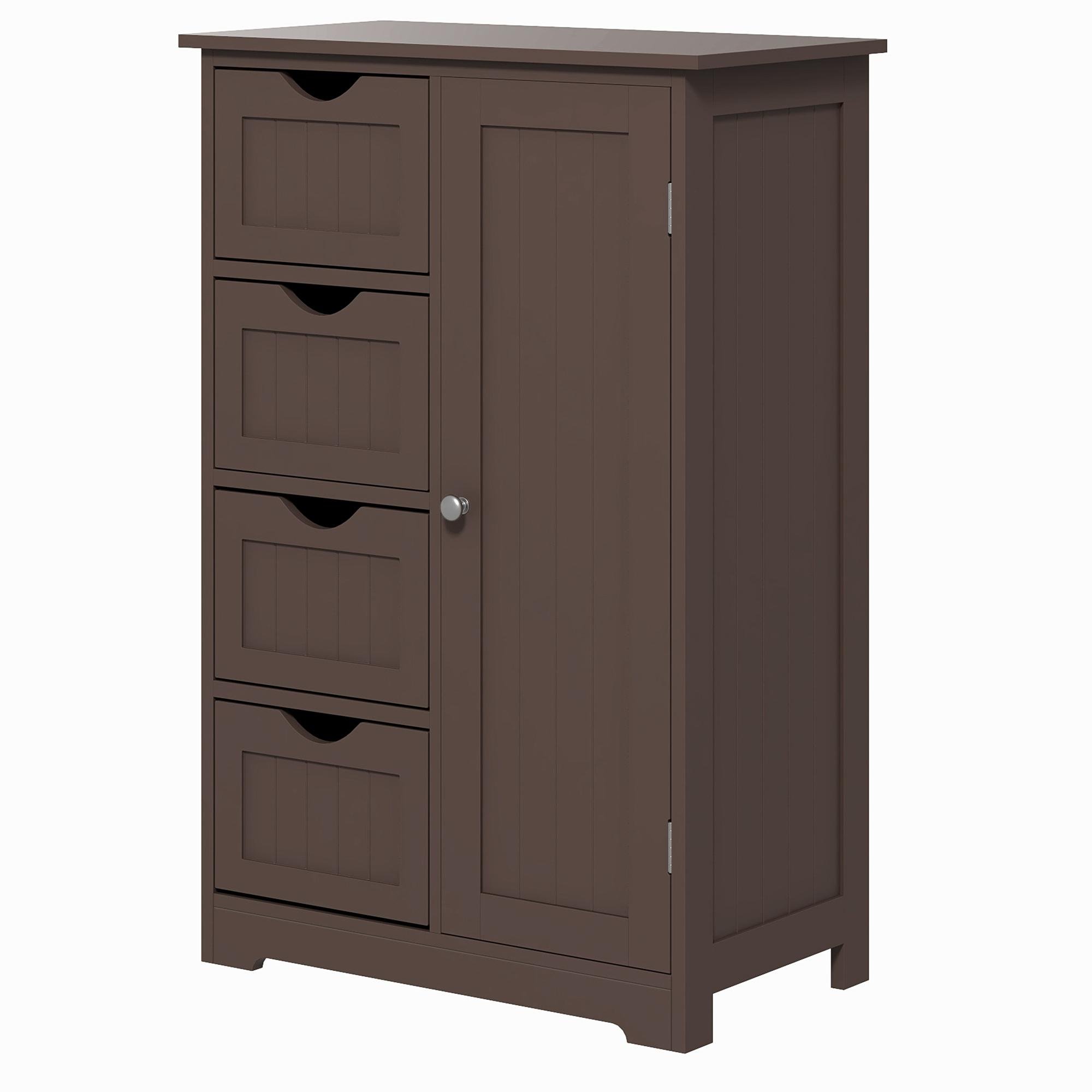 Brown Four Drawer Bathroom Cabinet with Adjustable Shelf