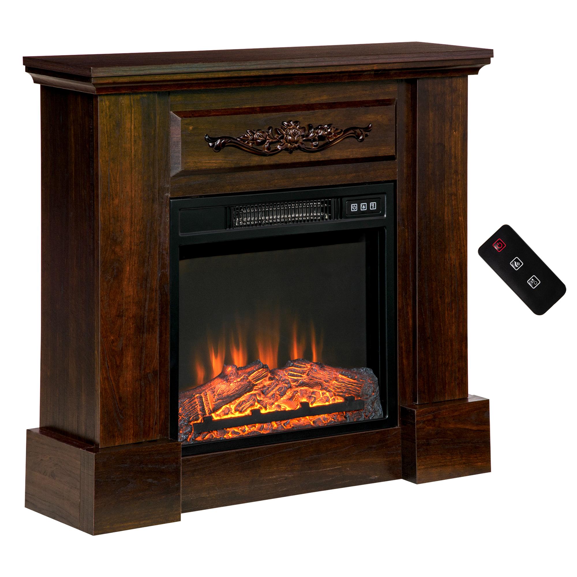 Brown Mantel Electric Fireplace with 1400W Zone Heating