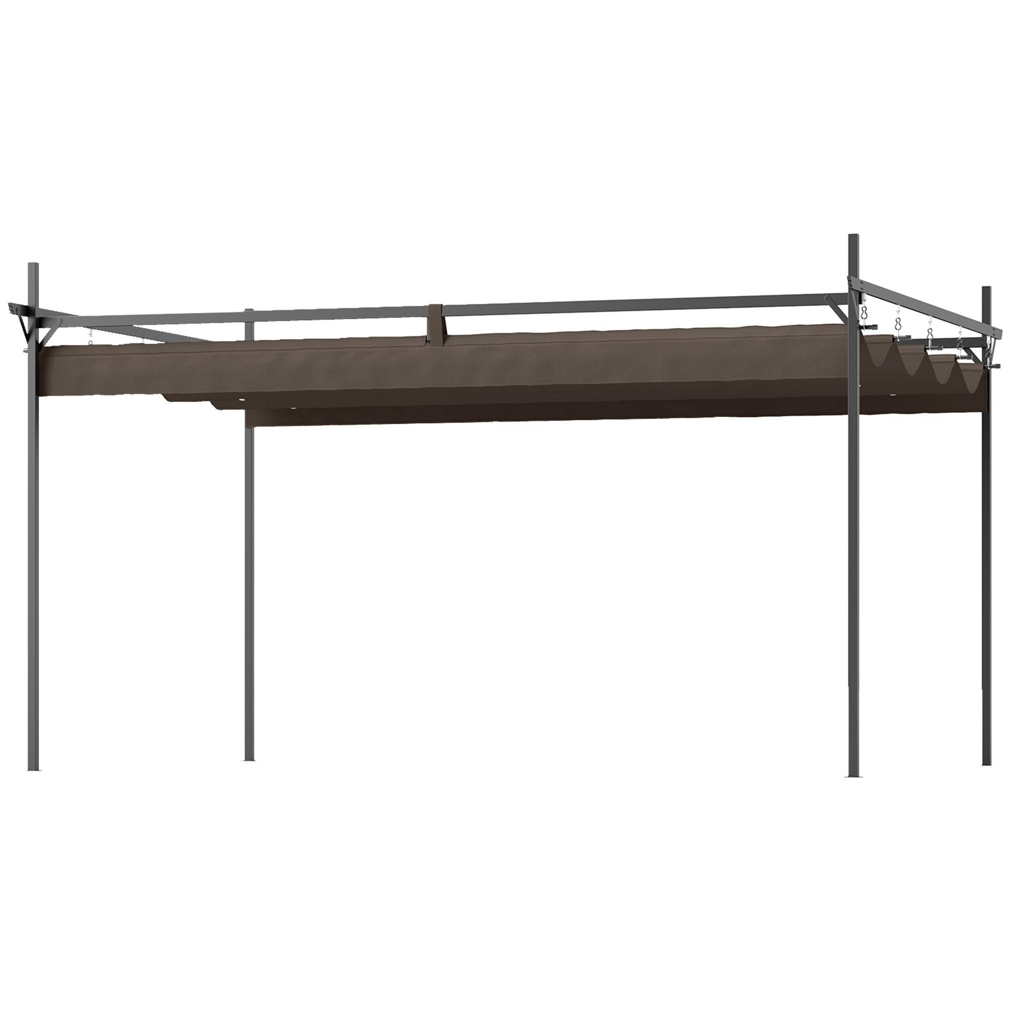 Brown Retractable Metal Pergola, 157.1 x 116.5 in