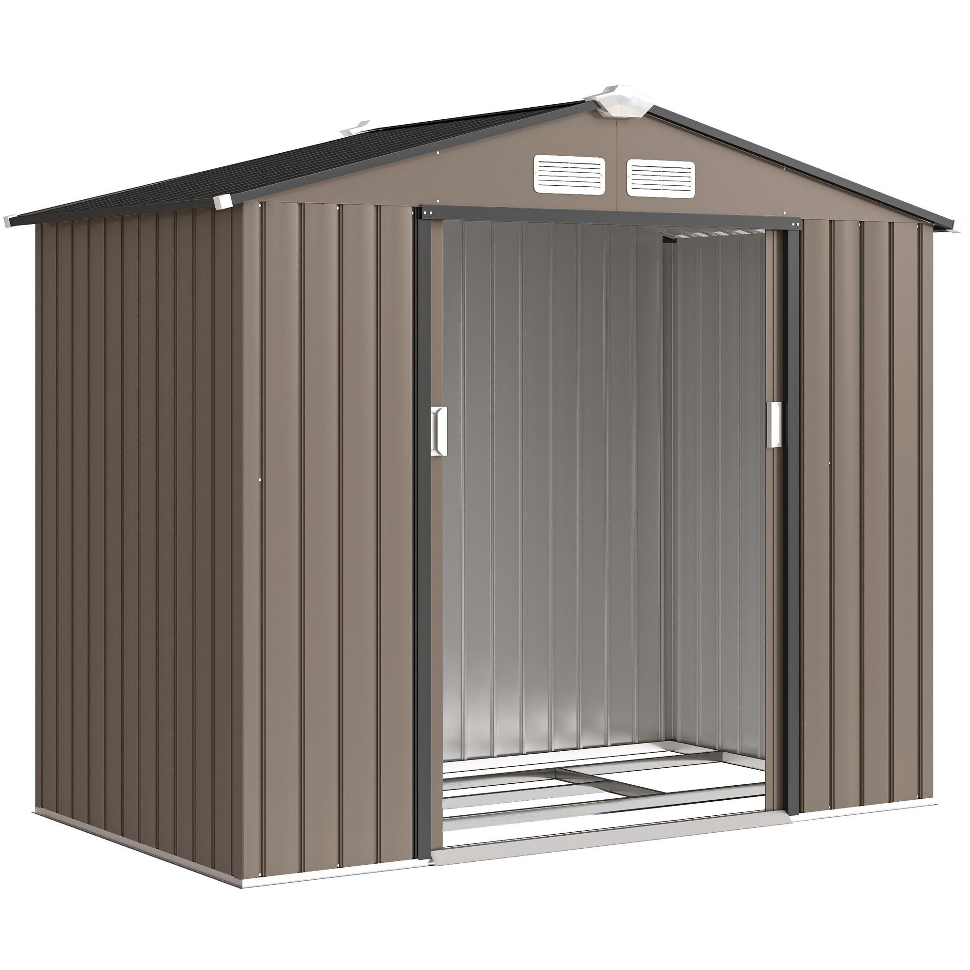 Brown 7x4 Steel Shed with Double Sliding Doors, 7' x 4' x 6'