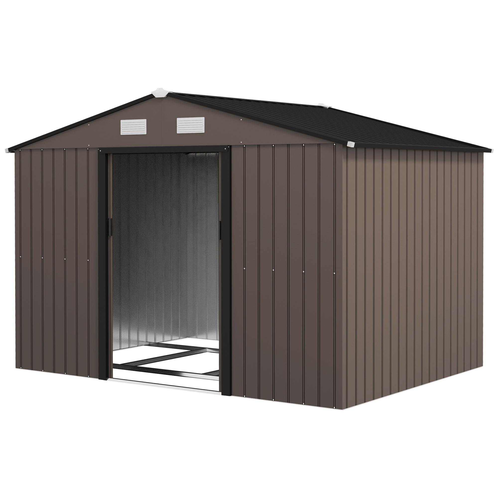 Brown 9x6 Metal Shed with Foundation Kit and Vents