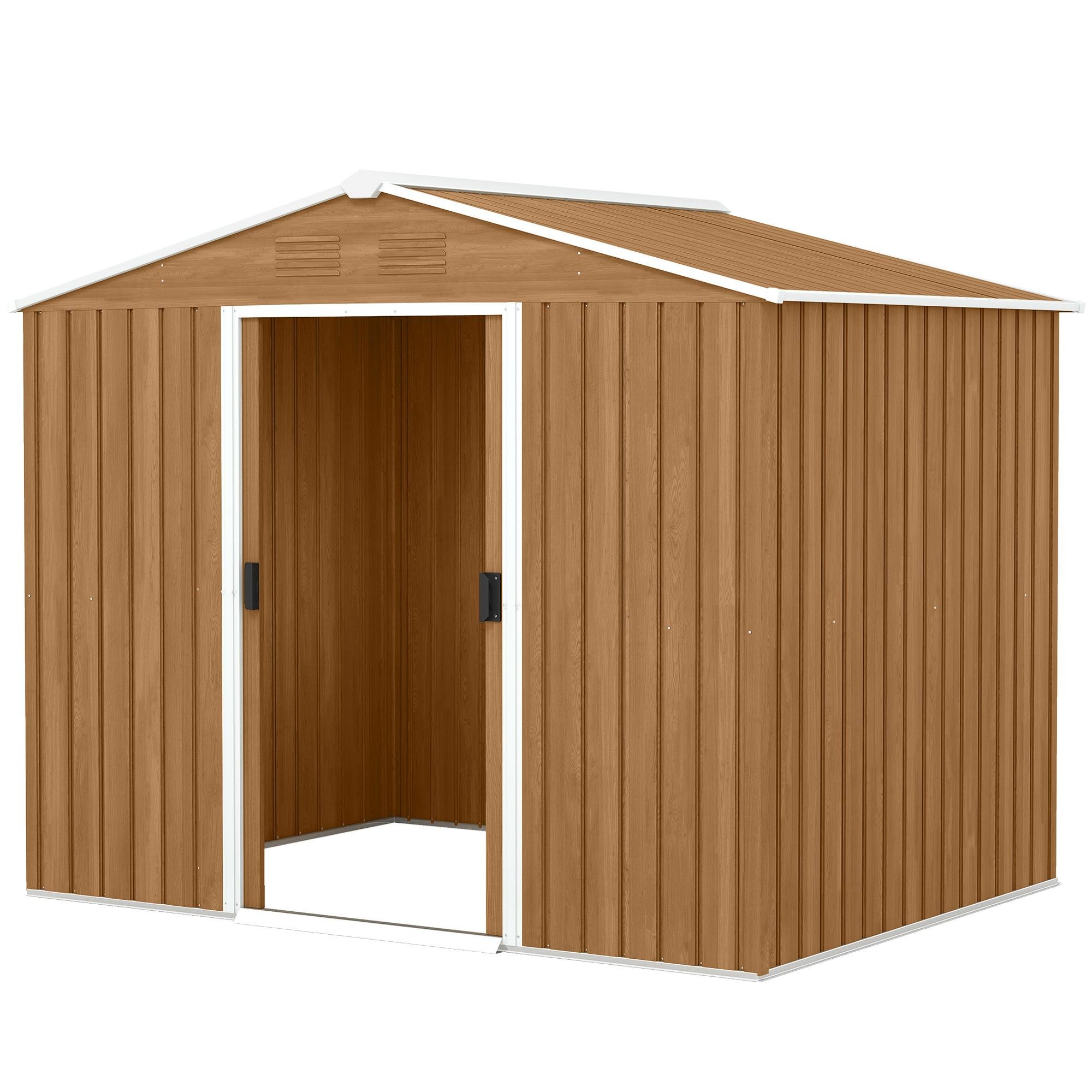 Brown 8x6 Galvanized Shed with Sliding Doors