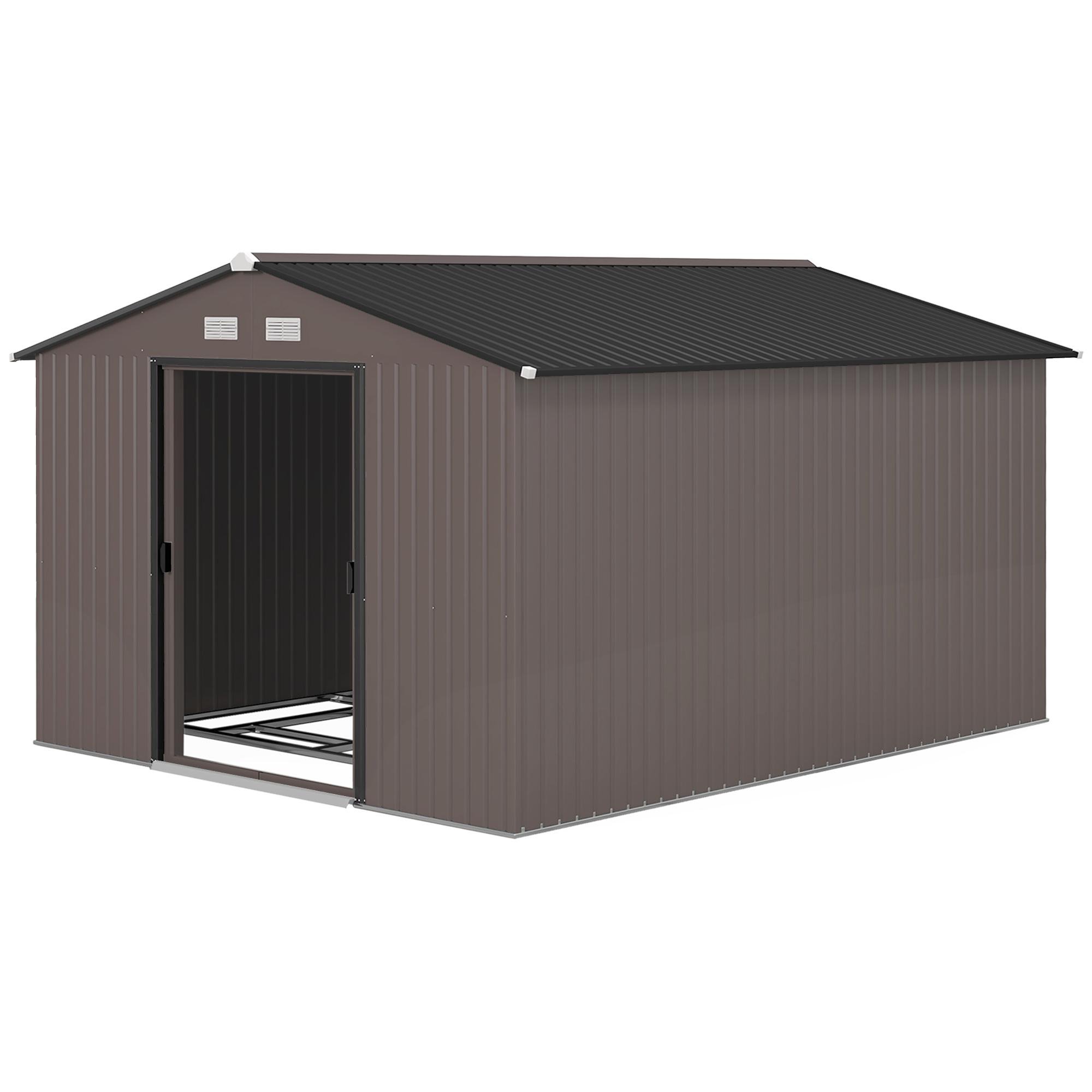 Brown 9x11 Galvanized Steel Shed with Foundation Kit