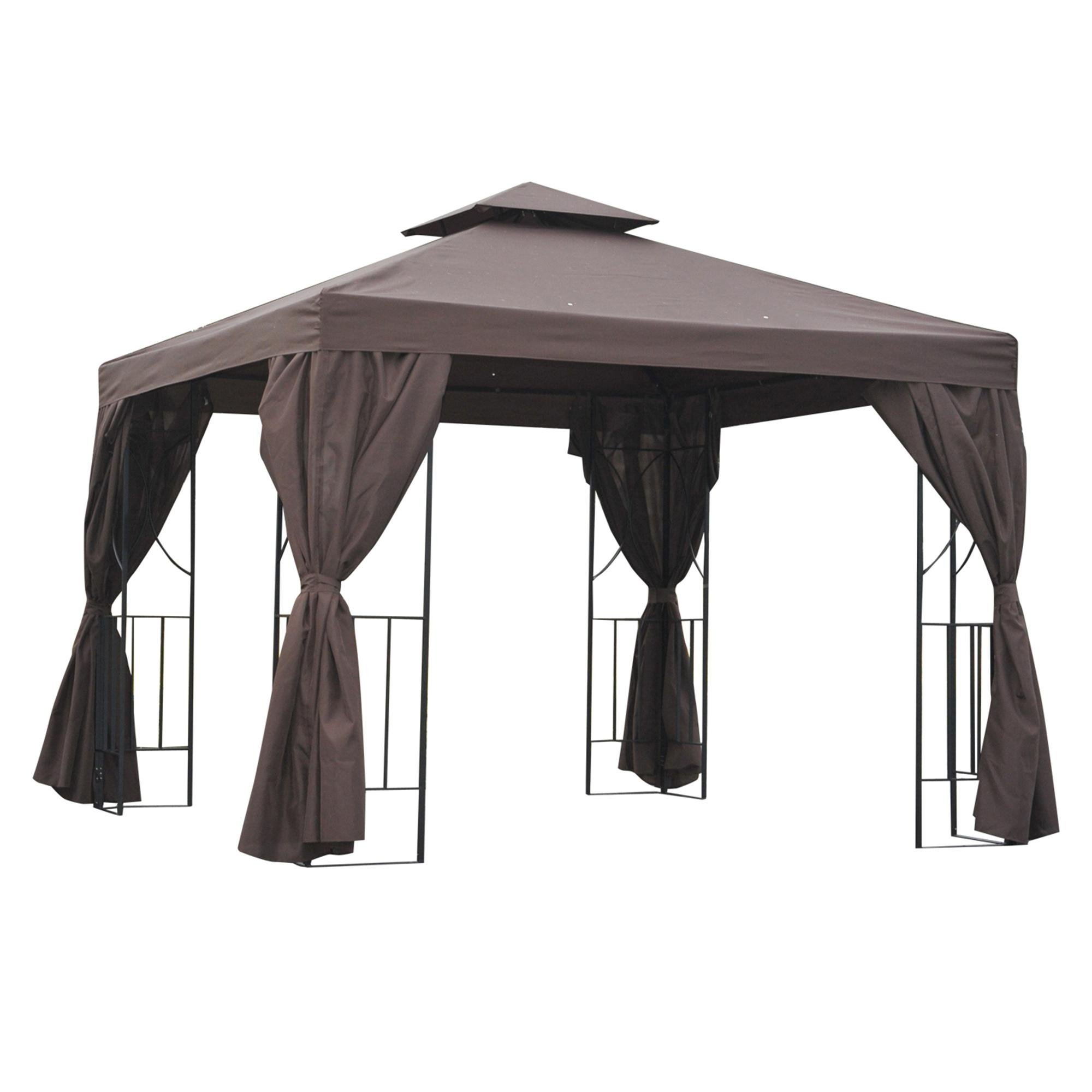 Brown Double Roof Gazebo with Sidewalls, 10 x 10 Feet