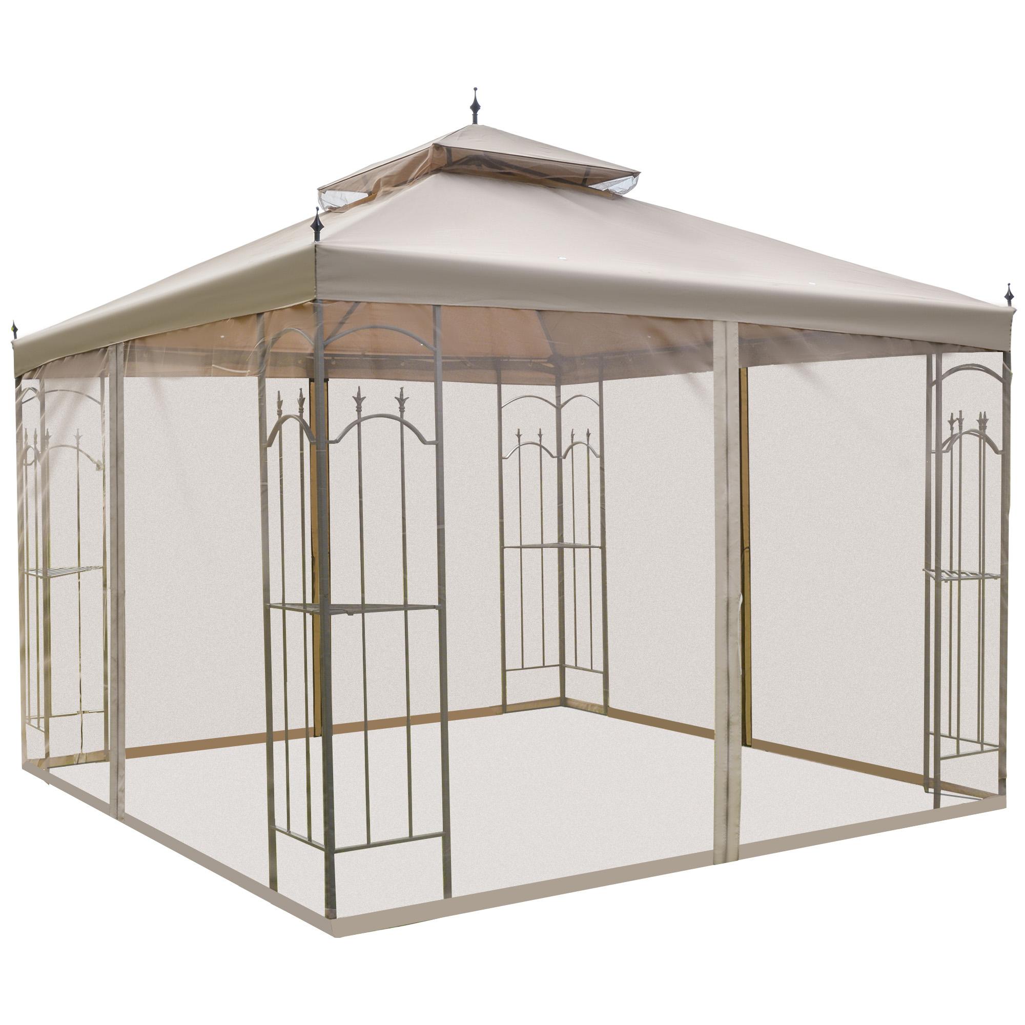 Brown Alloy Steel Gazebo with Corner Shelves