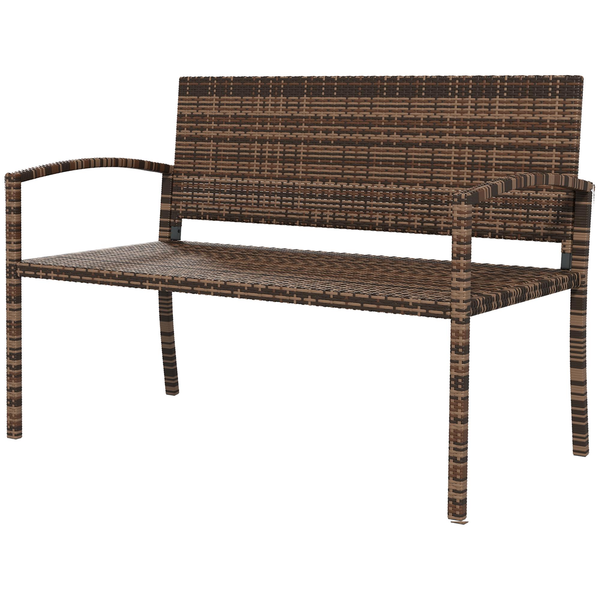 Brown 48 Inch Rattan Loveseat with Curved Armrests